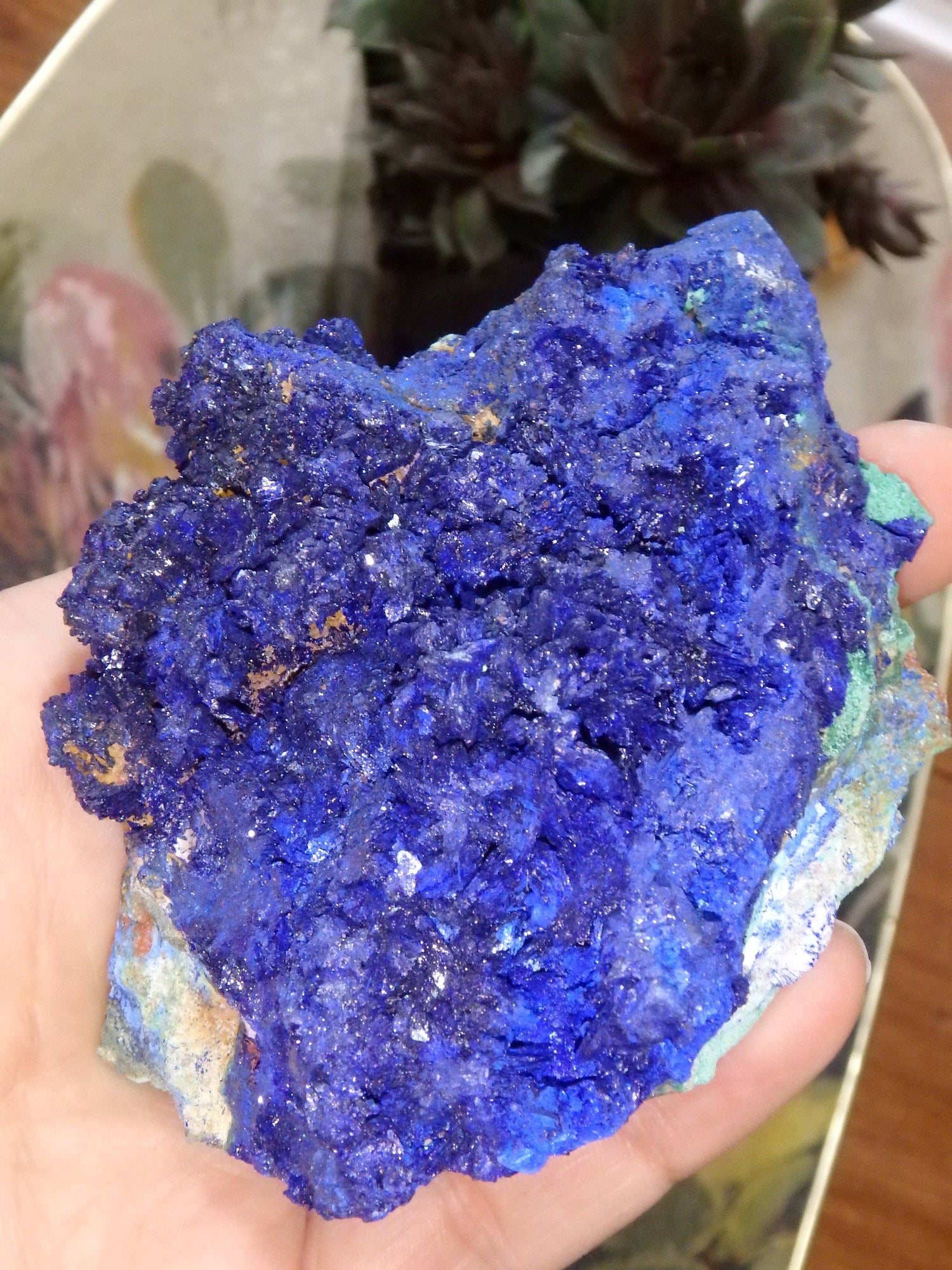  Azure Blue Sparkle Azurite With Malachite Inclusions From Morocco