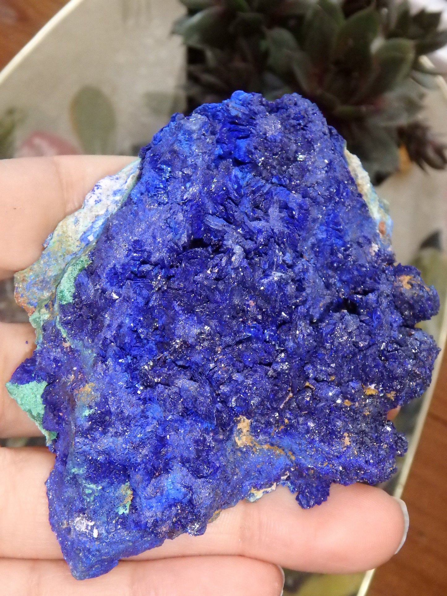  Azure Blue Sparkle Azurite With Malachite Inclusions From Morocco