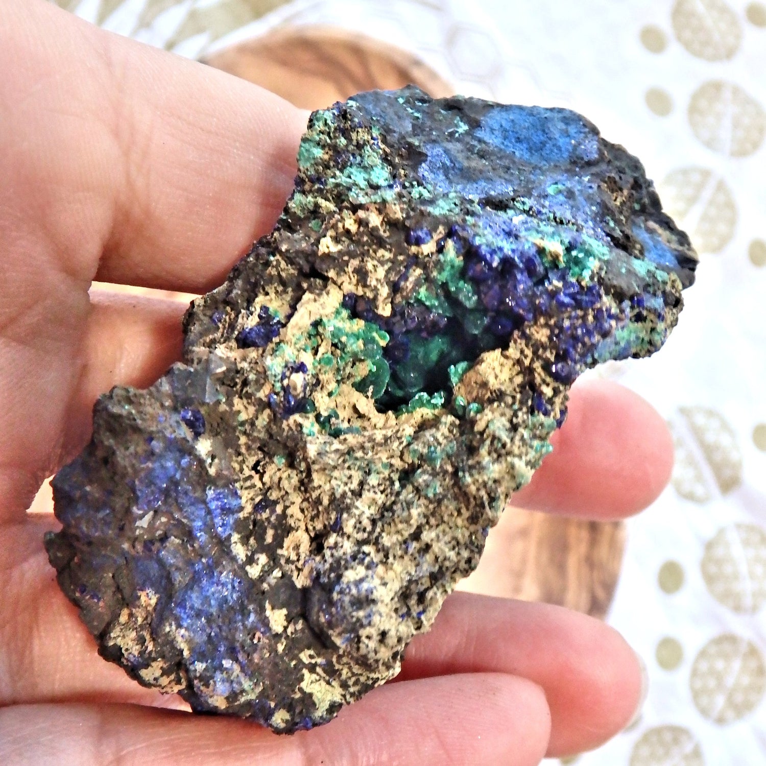 Moonlit Walk Pockets of Azurite Crystals & Mossy Malachite Specimen From Arizona - Earth Family Crystals