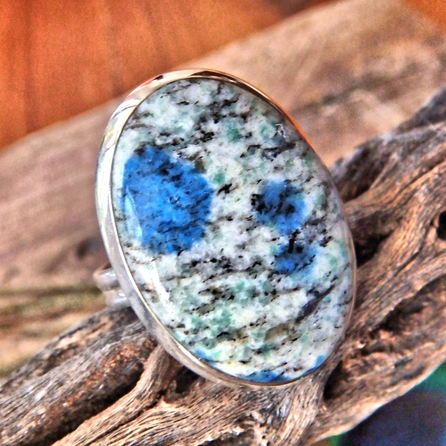  Dotted Azurite Berry K2 Stone Sterling Silver Ring (Size 9)