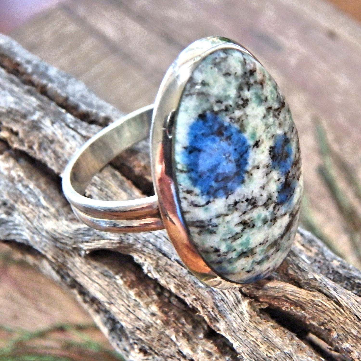  Dotted Azurite Berry K2 Stone Sterling Silver Ring (Size 9)