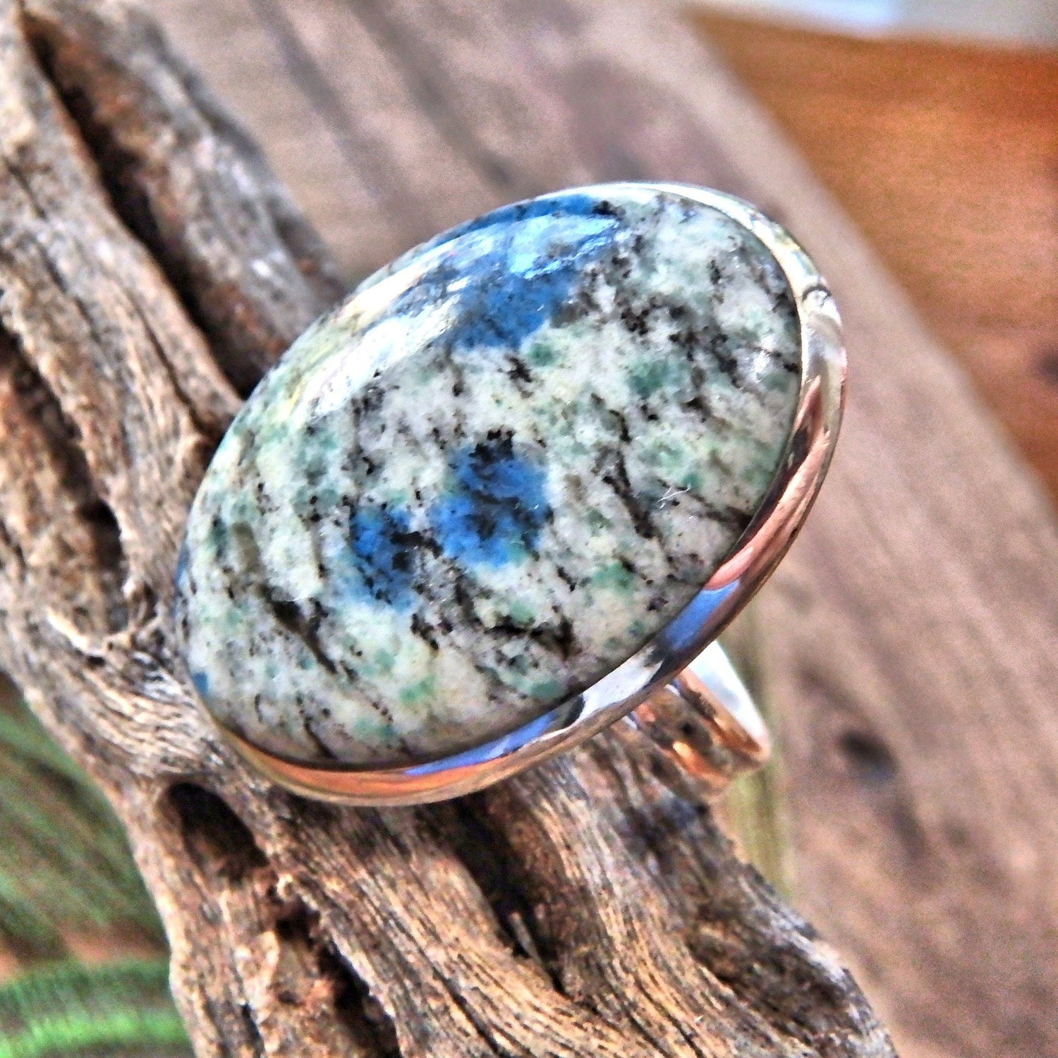  Dotted Azurite Berry K2 Stone Sterling Silver Ring (Size 9)