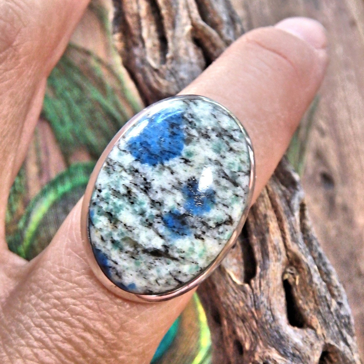  Dotted Azurite Berry K2 Stone Sterling Silver Ring (Size 9)
