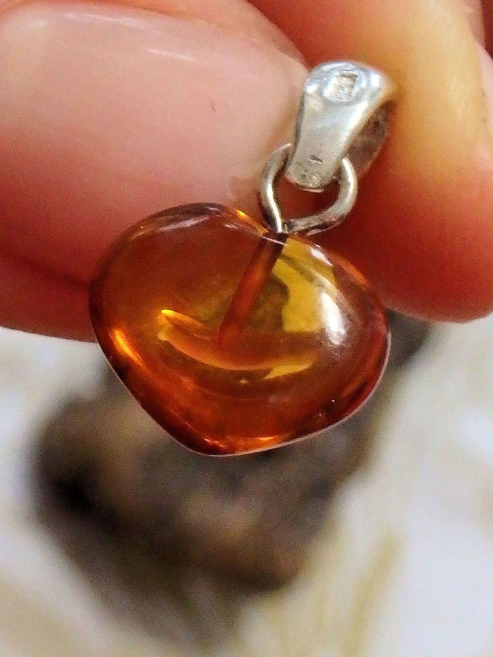  Cute Dainty Baltic Amber Puffy Heart Pendant in Sterling Silver 1