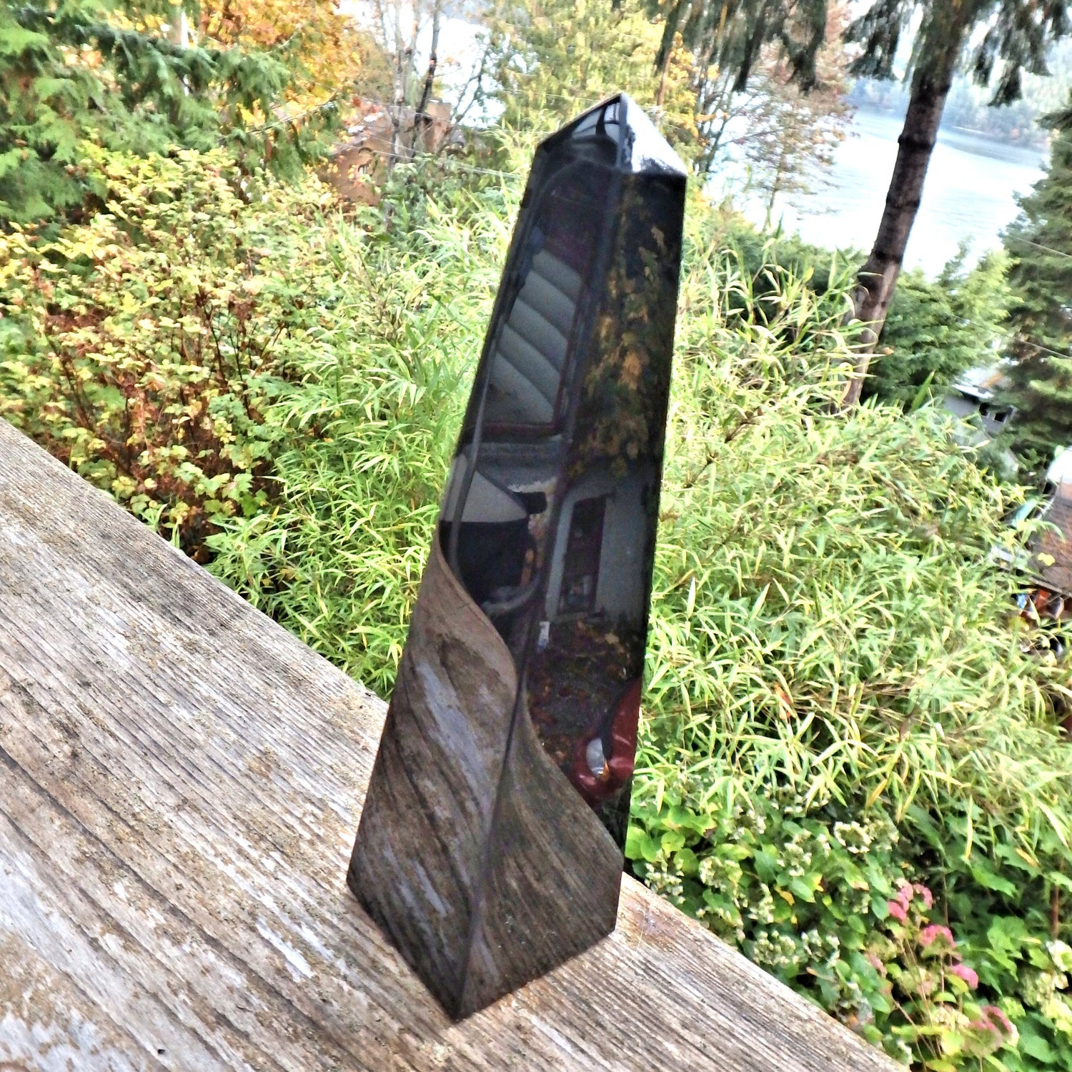 Mysterious Black Obsidian Tall Obelisk Standing Display Specimen - Earth Family Crystals