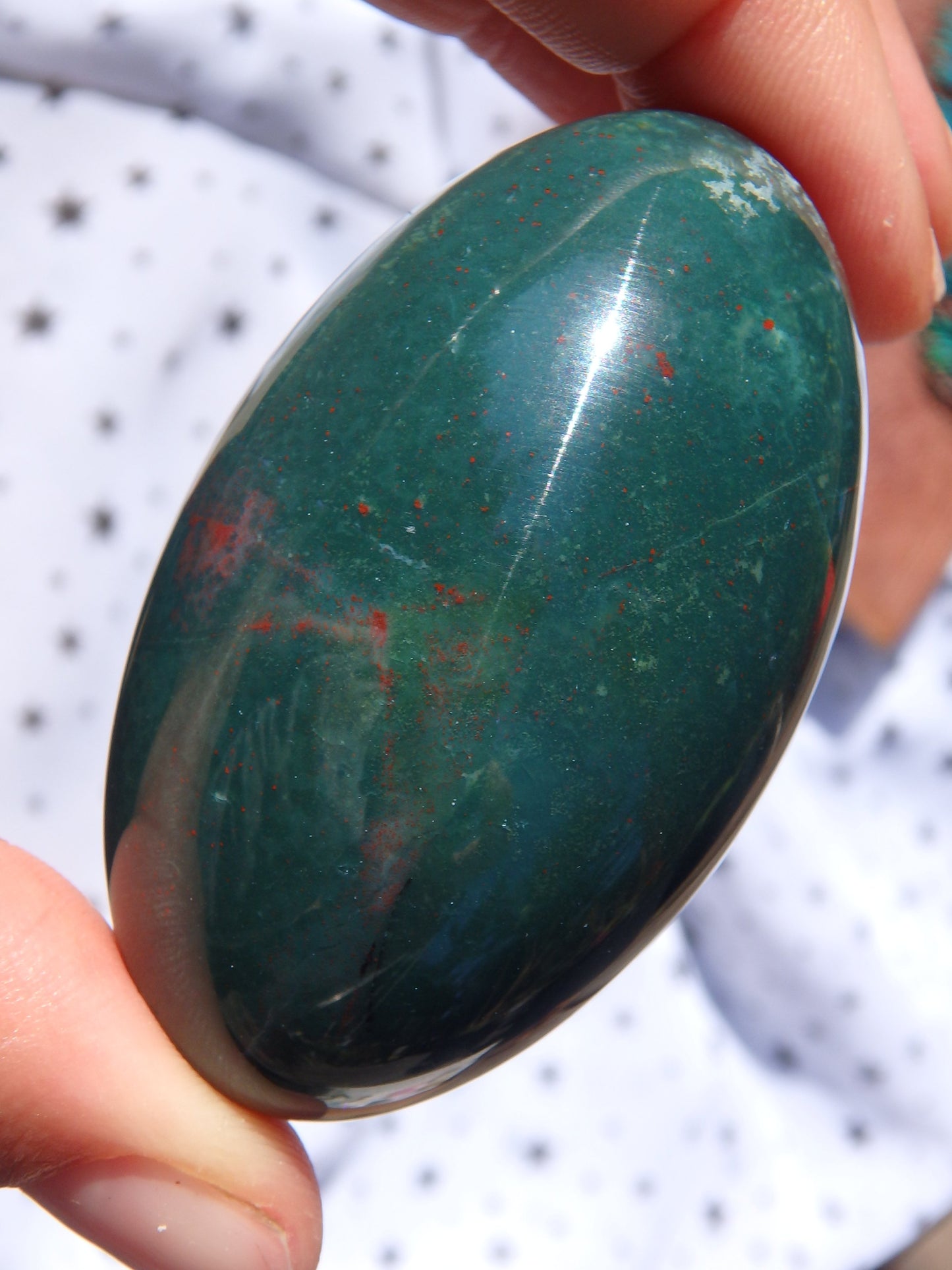 Shiny Deep Green & Red Speckled Bloodstone Egg Carving 2 - Metiz Tier Price