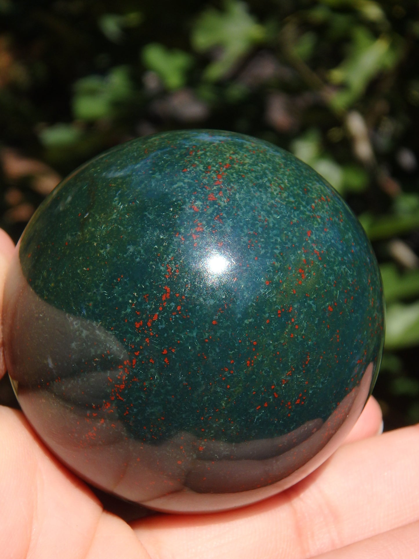 Large Bloodstone Green Forest Sphere with Red Speckles - Metiz Tier Price