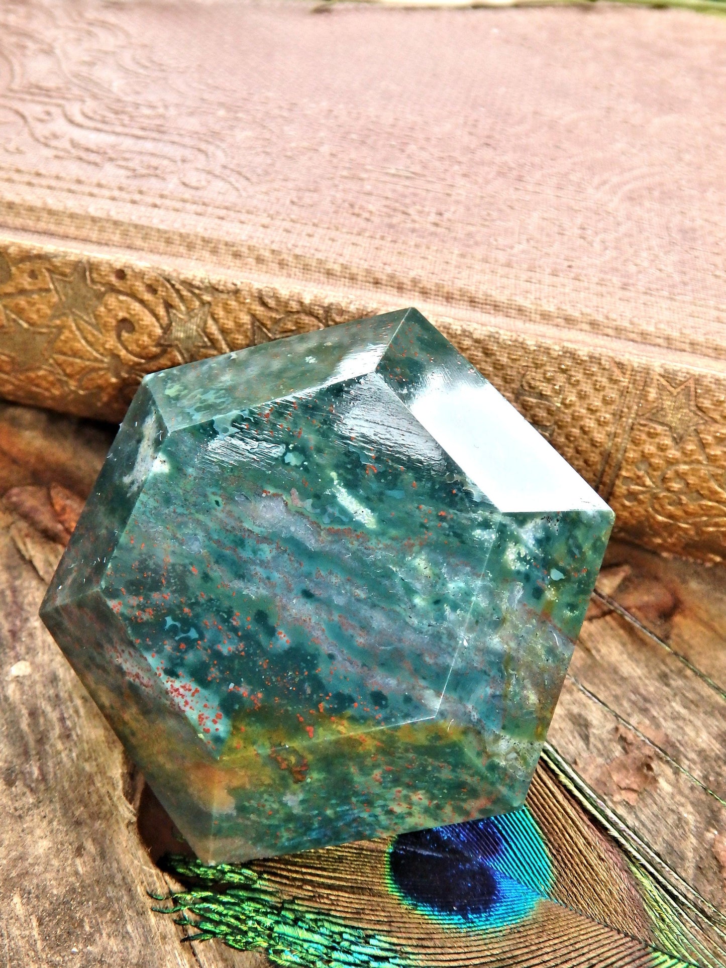  Deep Forest Green & Red Speckles Bloodstone Carving 1