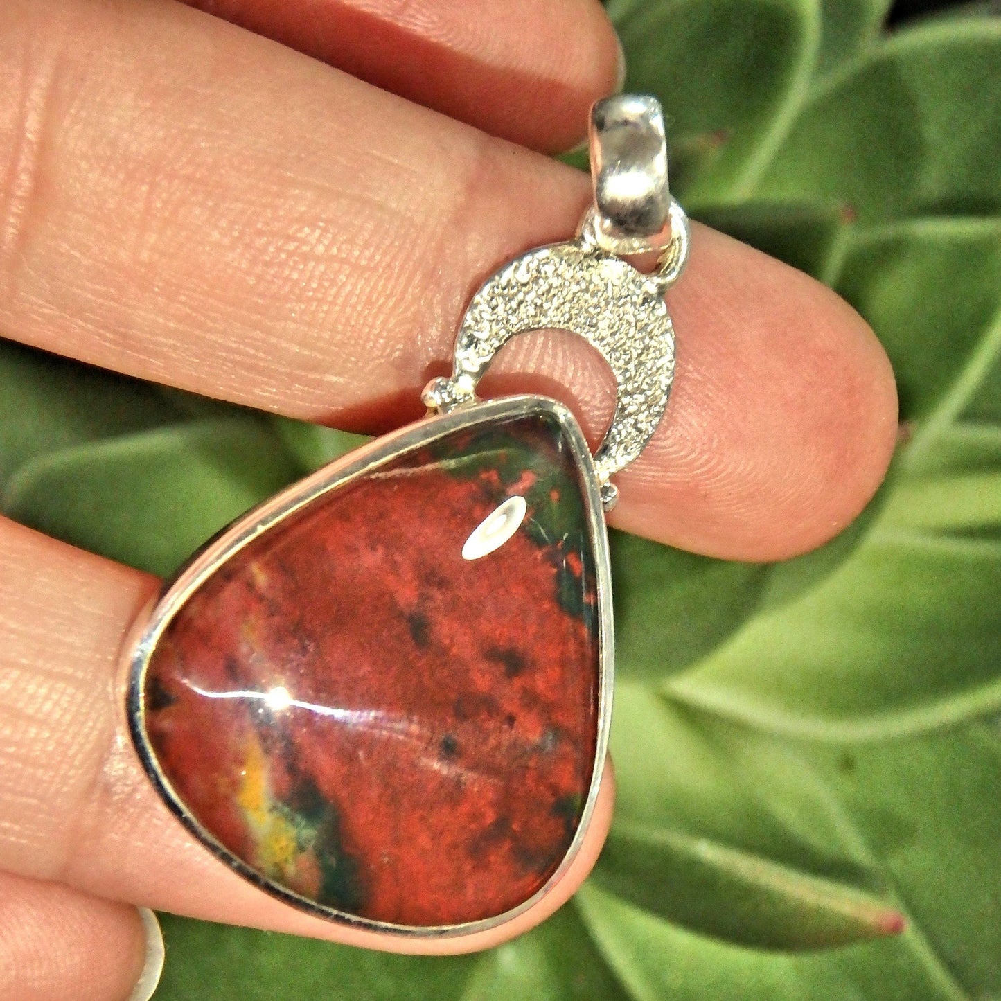  Deep Burgundy Red Bloodstone Sterling Silver Pendant (Includes Silver Chain)