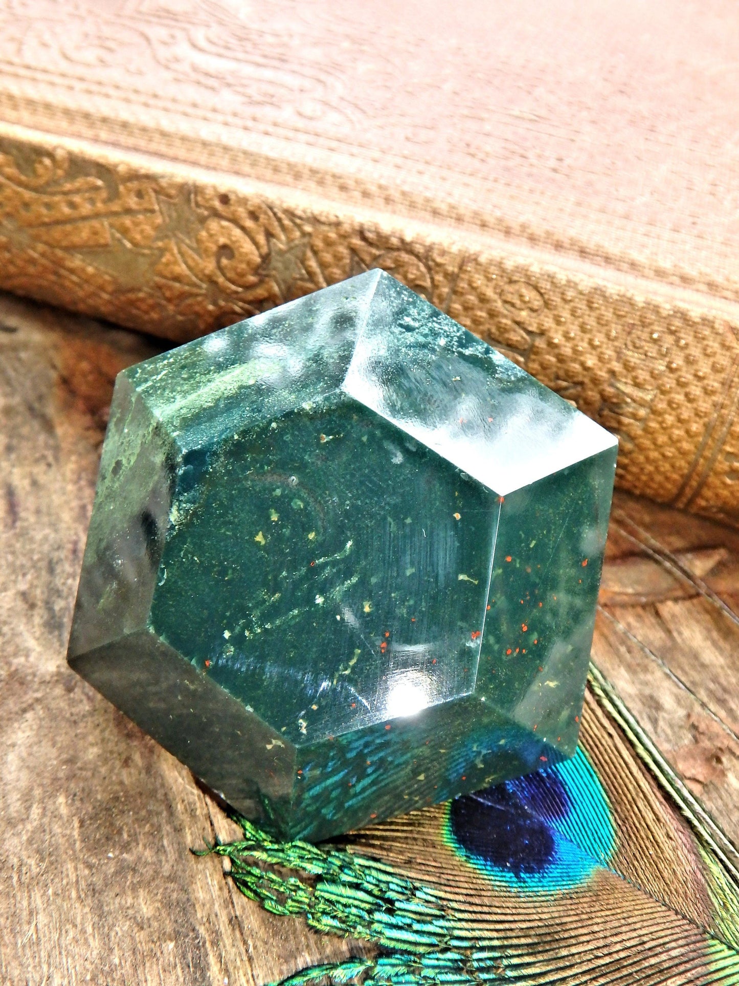  Deep Forest Green & Red Speckles Bloodstone Carving 3