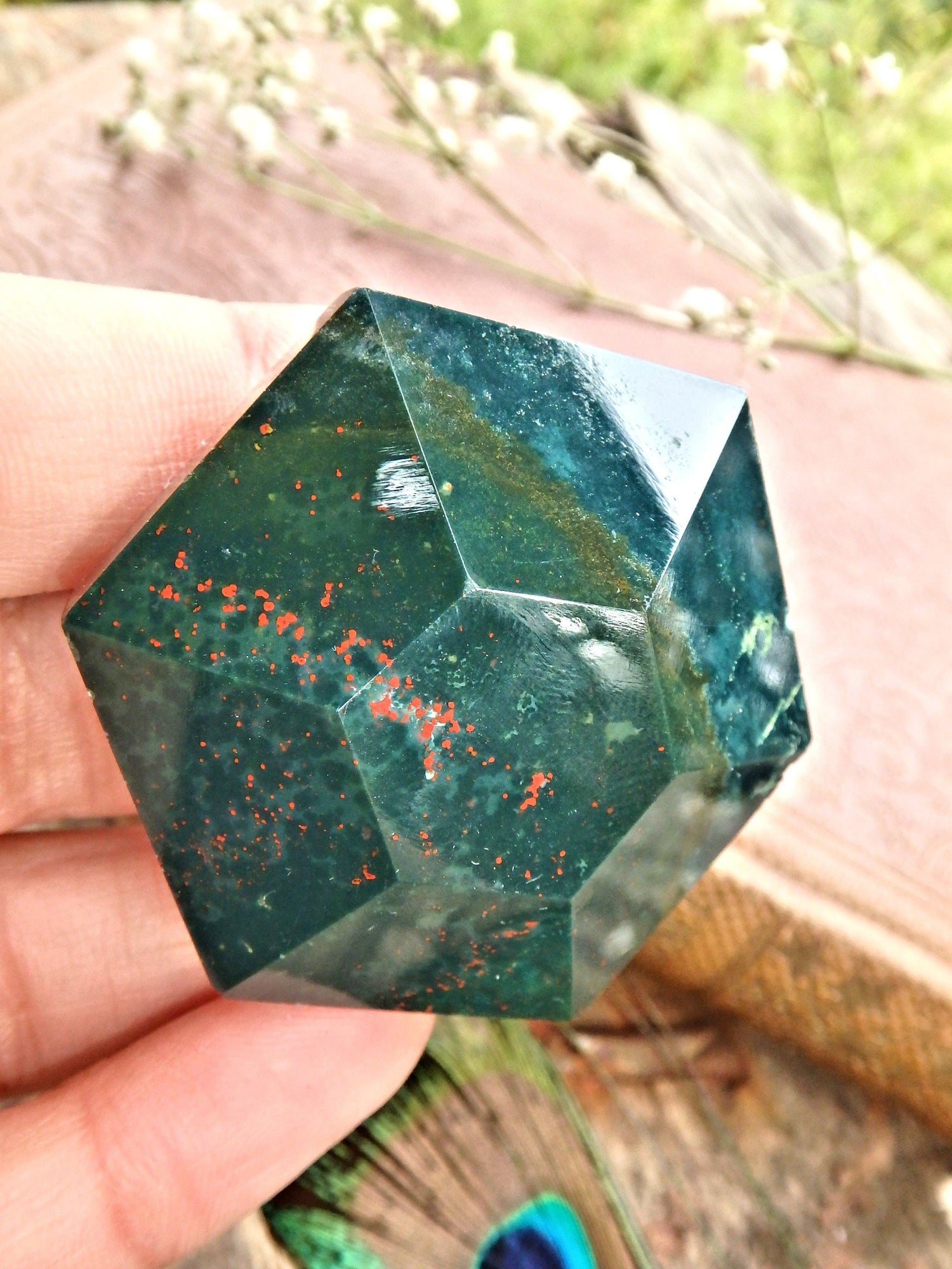  Deep Forest Green & Red Speckles Bloodstone Carving 2