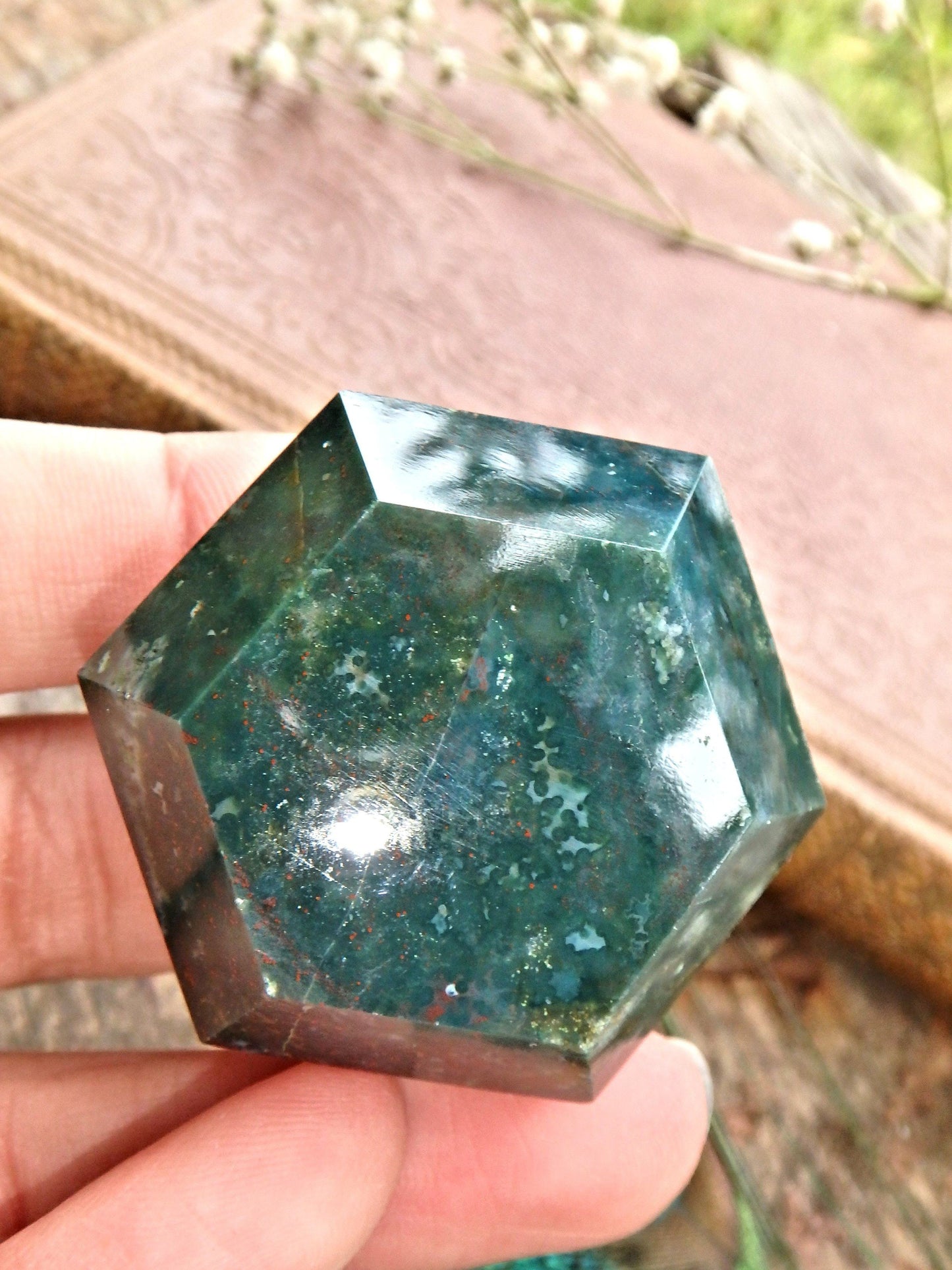  Deep Forest Green & Red Speckles Bloodstone Carving 4