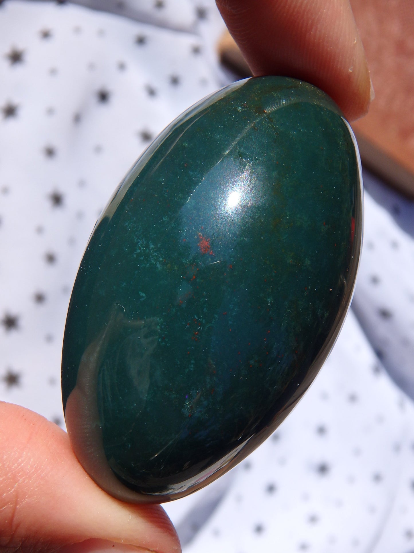 Shiny Deep Green & Red Speckled Bloodstone Egg Carving 3 - Metiz Tier Price