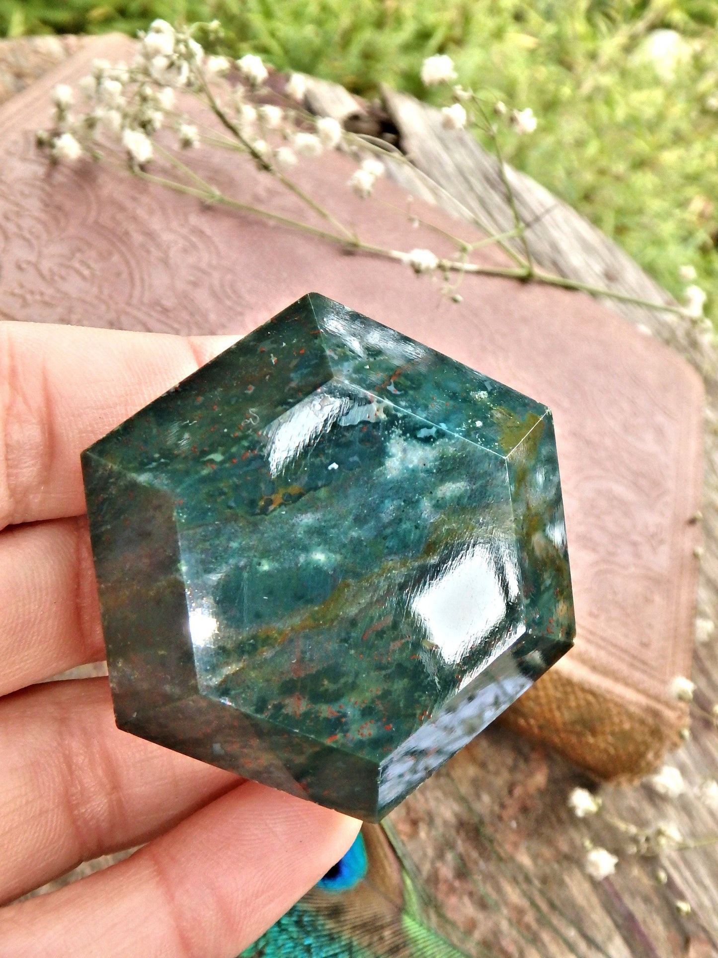  Deep Forest Green & Red Speckles Bloodstone Carving 1