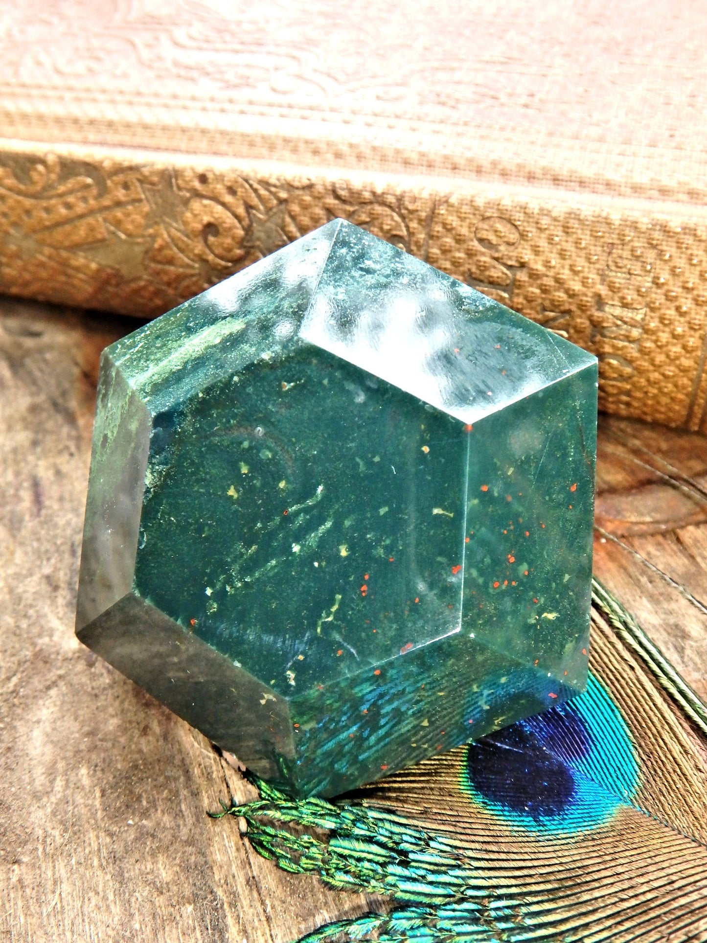  Deep Forest Green & Red Speckles Bloodstone Carving 3