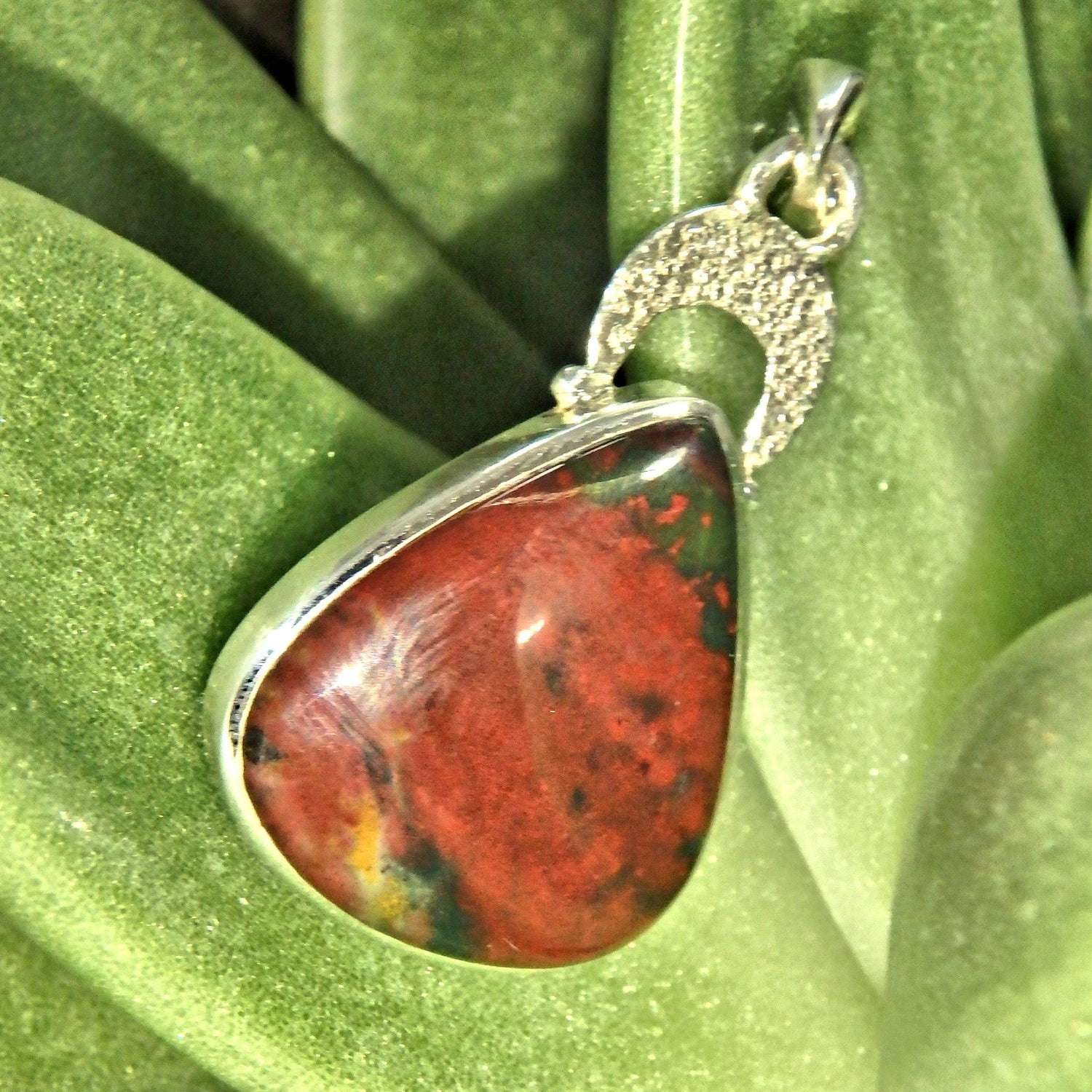  Deep Burgundy Red Bloodstone Sterling Silver Pendant (Includes Silver Chain)