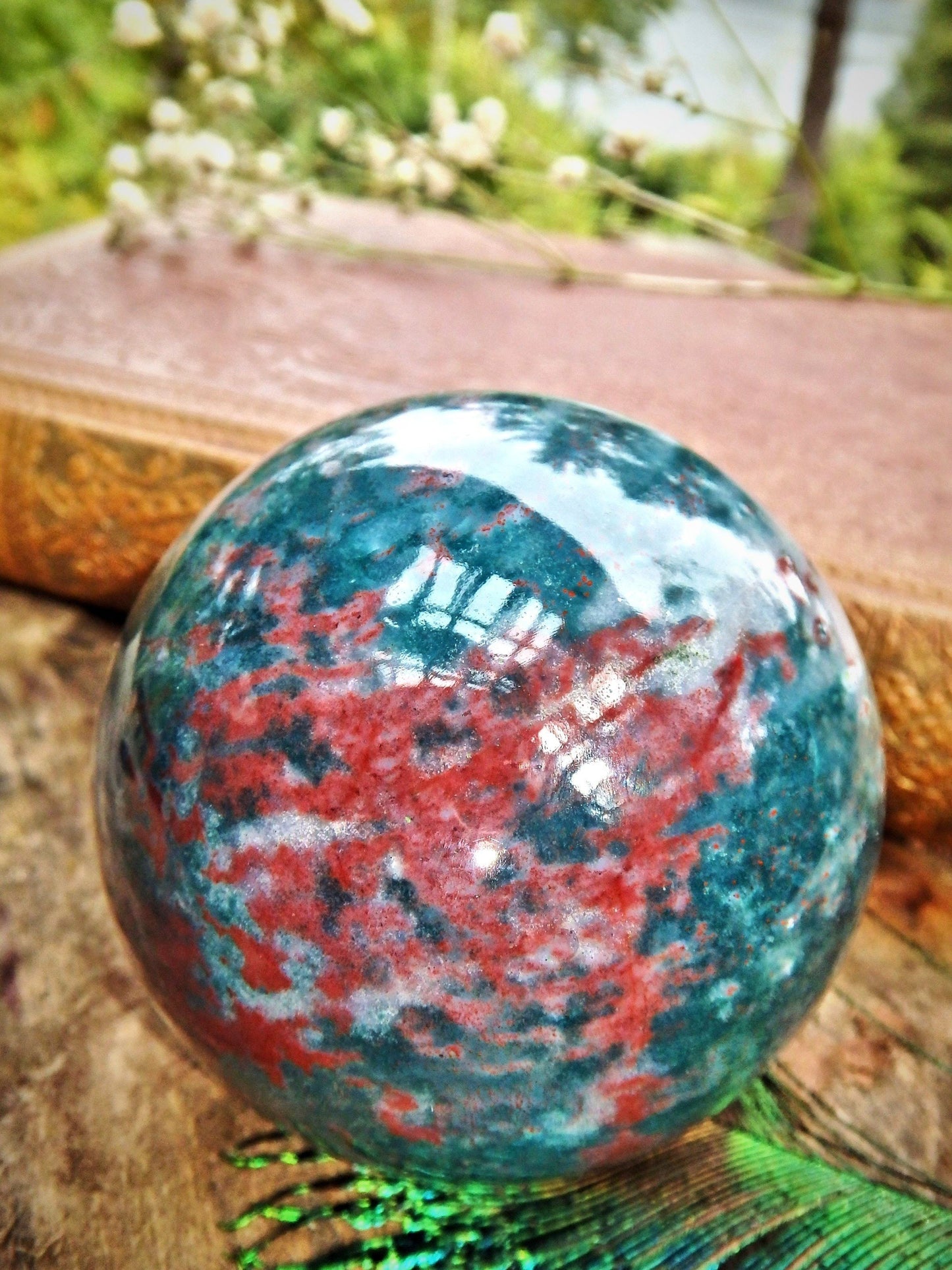  Deep Red Patterns Lovely Inclusions Bloodstone Sphere Carving