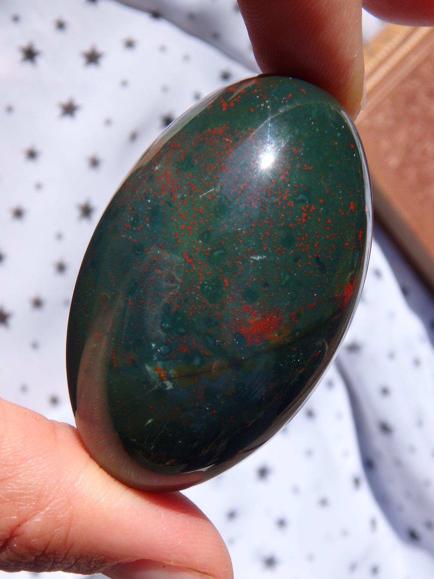 Shiny Deep Green & Red Speckled Bloodstone Egg Carving 1 - Metiz Tier Price