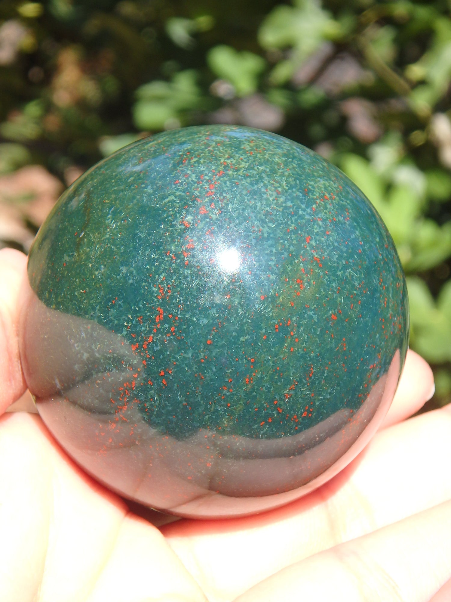 Large Bloodstone Green Forest Sphere with Red Speckles - Metiz Tier Price