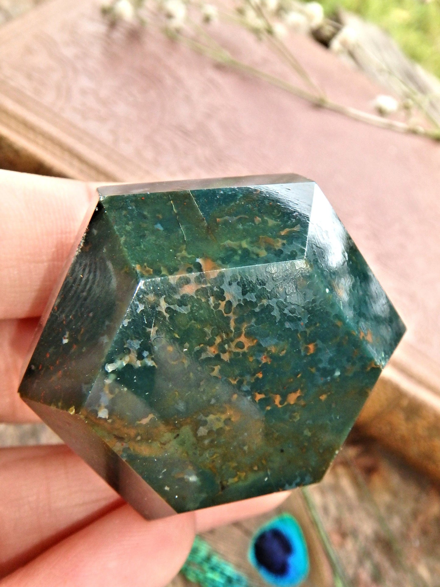  Deep Forest Green & Red Speckles Bloodstone Carving 4