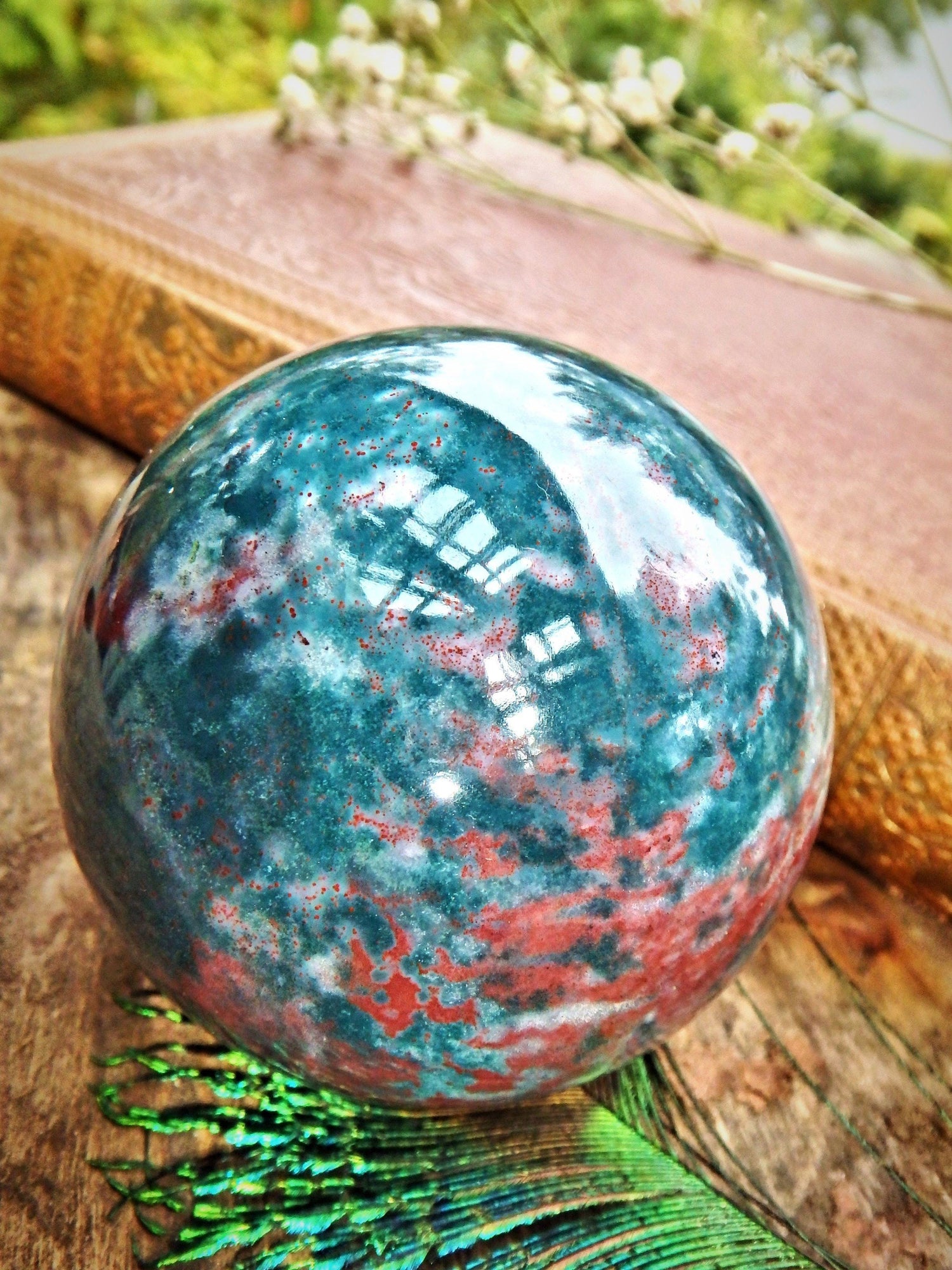  Deep Red Patterns Lovely Inclusions Bloodstone Sphere Carving