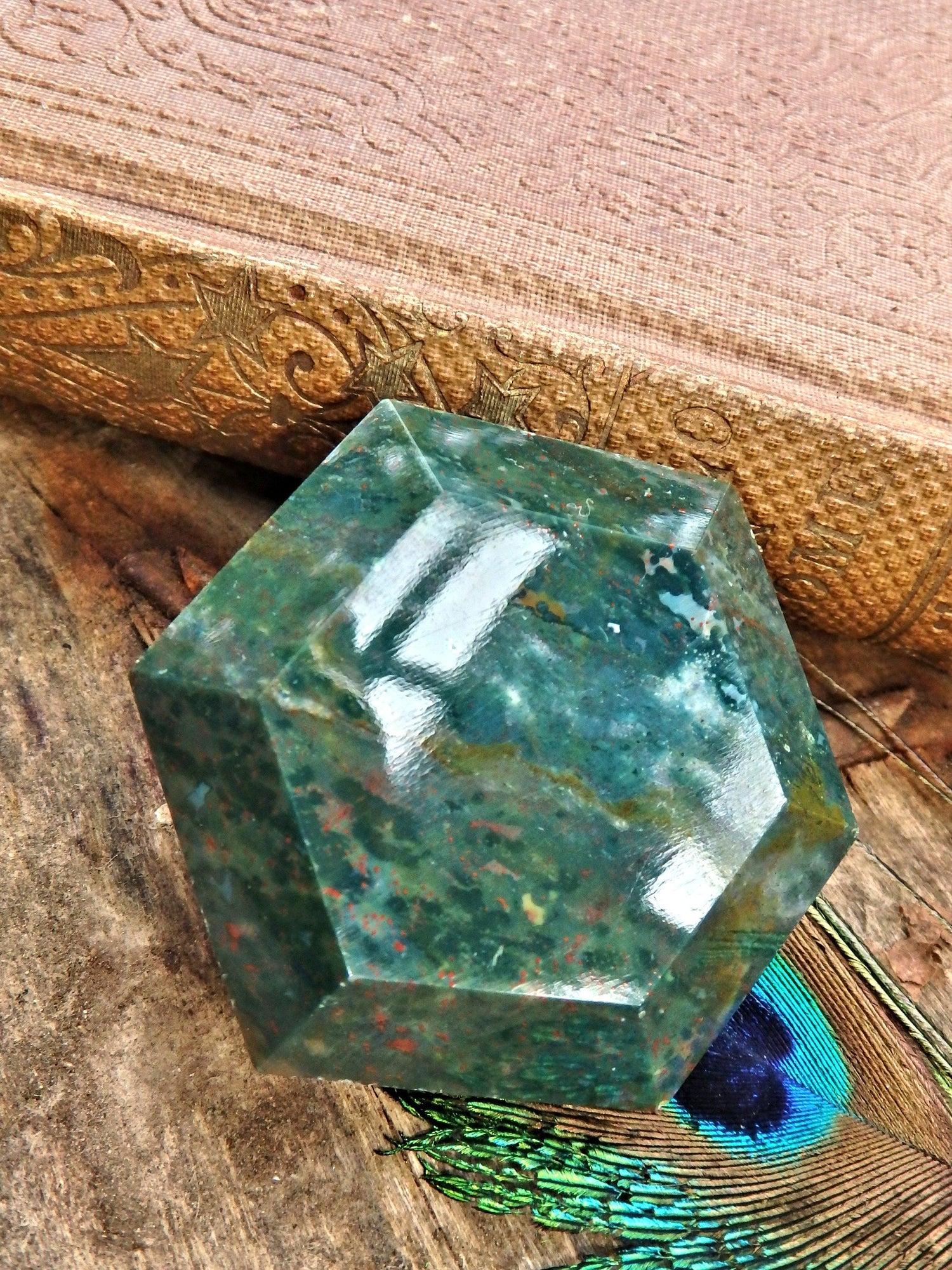  Deep Forest Green & Red Speckles Bloodstone Carving 1