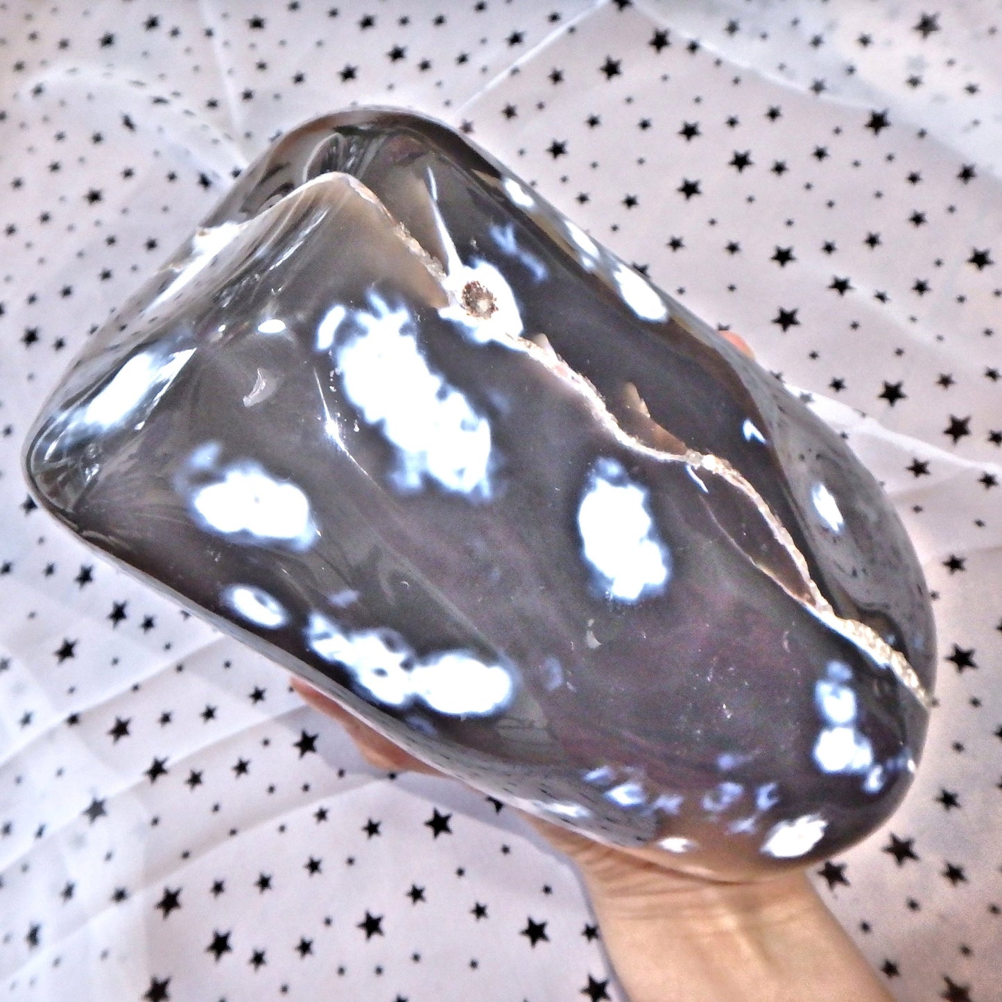 Jumbo & Amazing White Orbs Grey & Blue Agate Display Pillar Standing Specimen