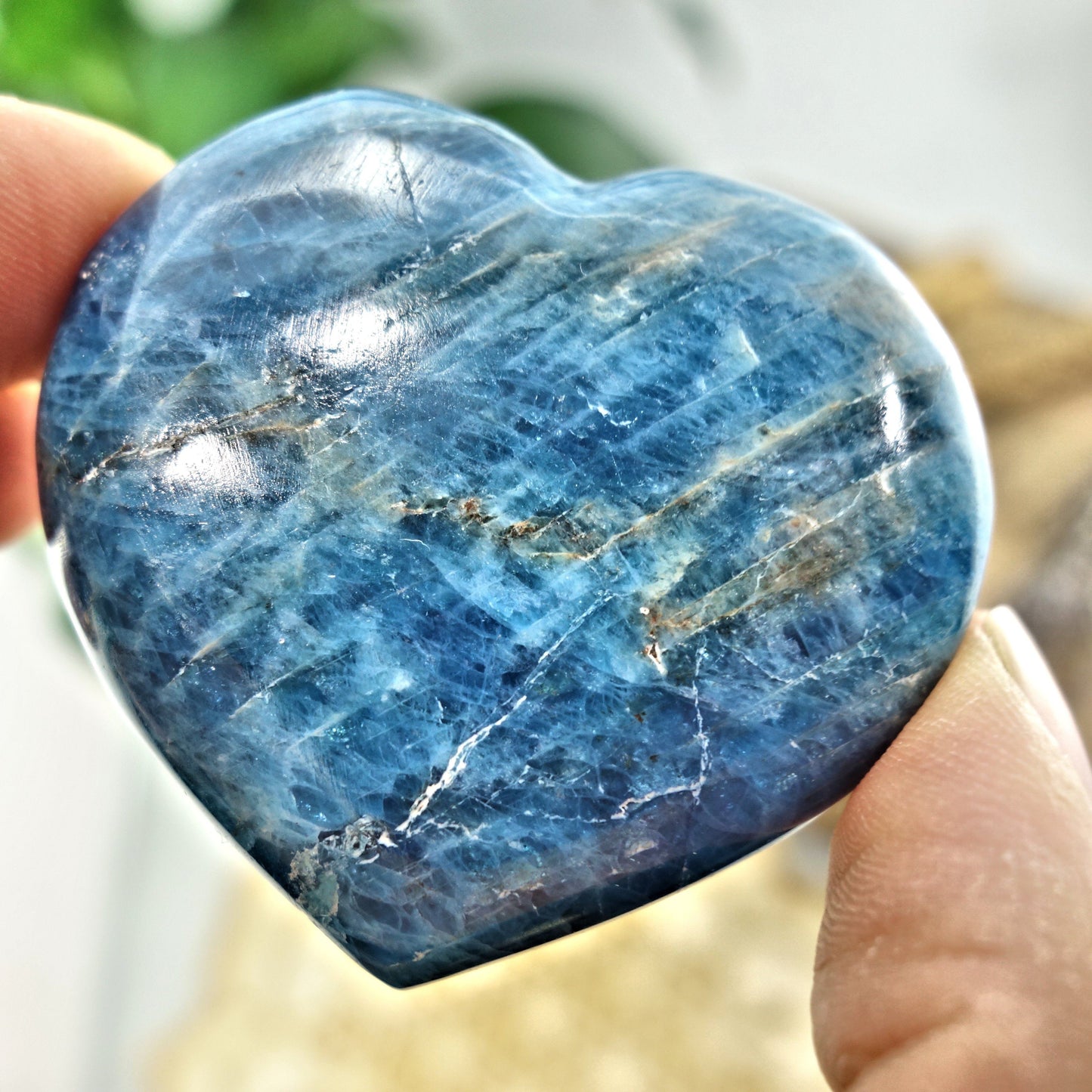  Beautiful Blue Apatite Love Heart Carving 3
