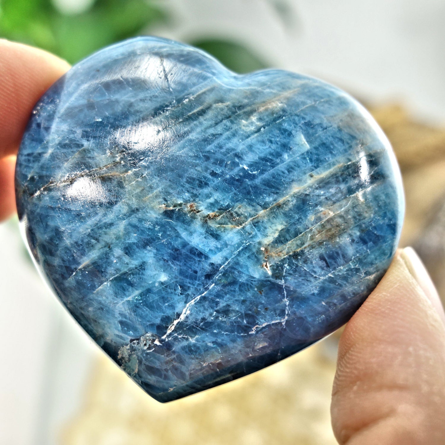  Beautiful Blue Apatite Love Heart Carving 3