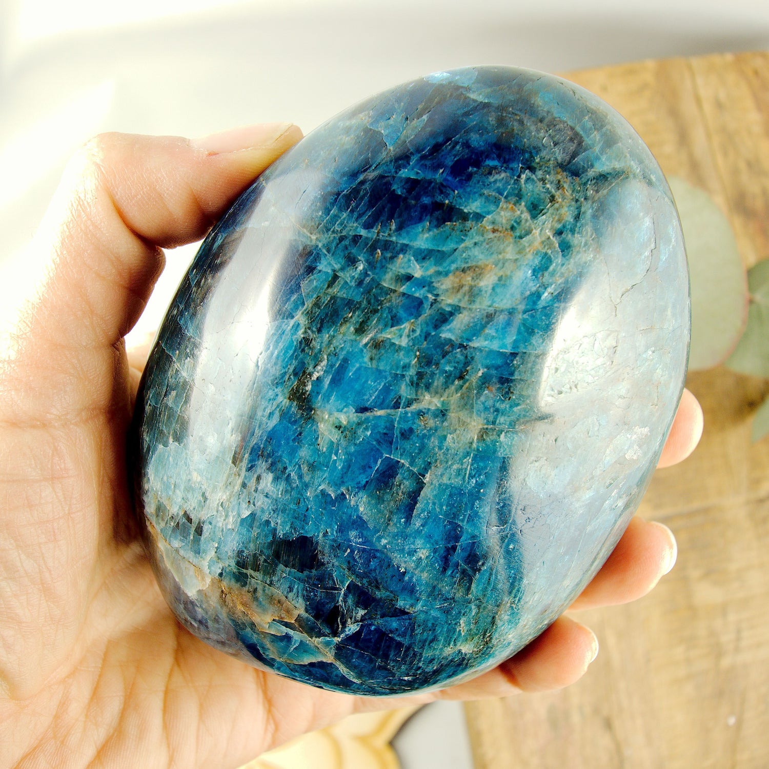 Incredible Gemmy Sheen Blue Apatite Standing Display Specimen - Earth Family Crystals