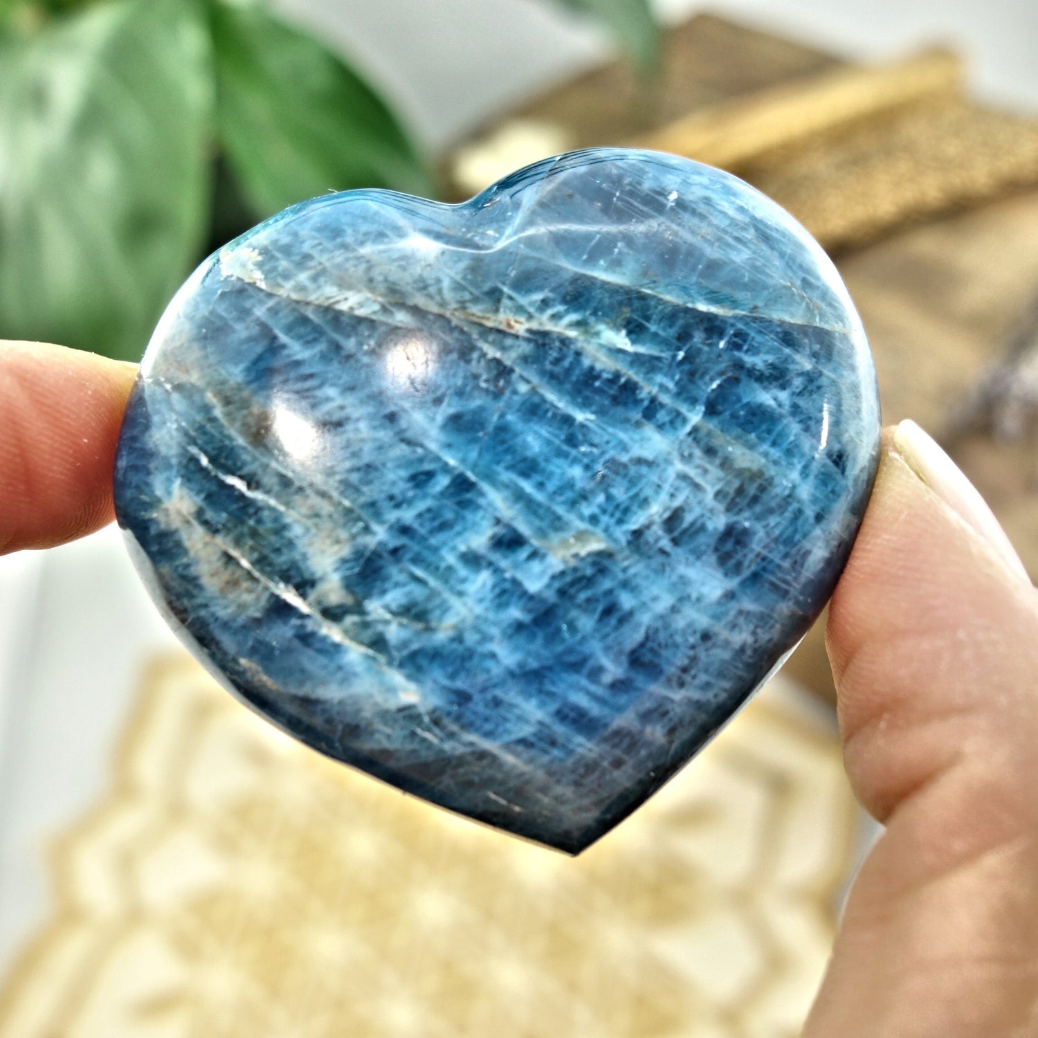  Beautiful Blue Apatite Love Heart Carving 3