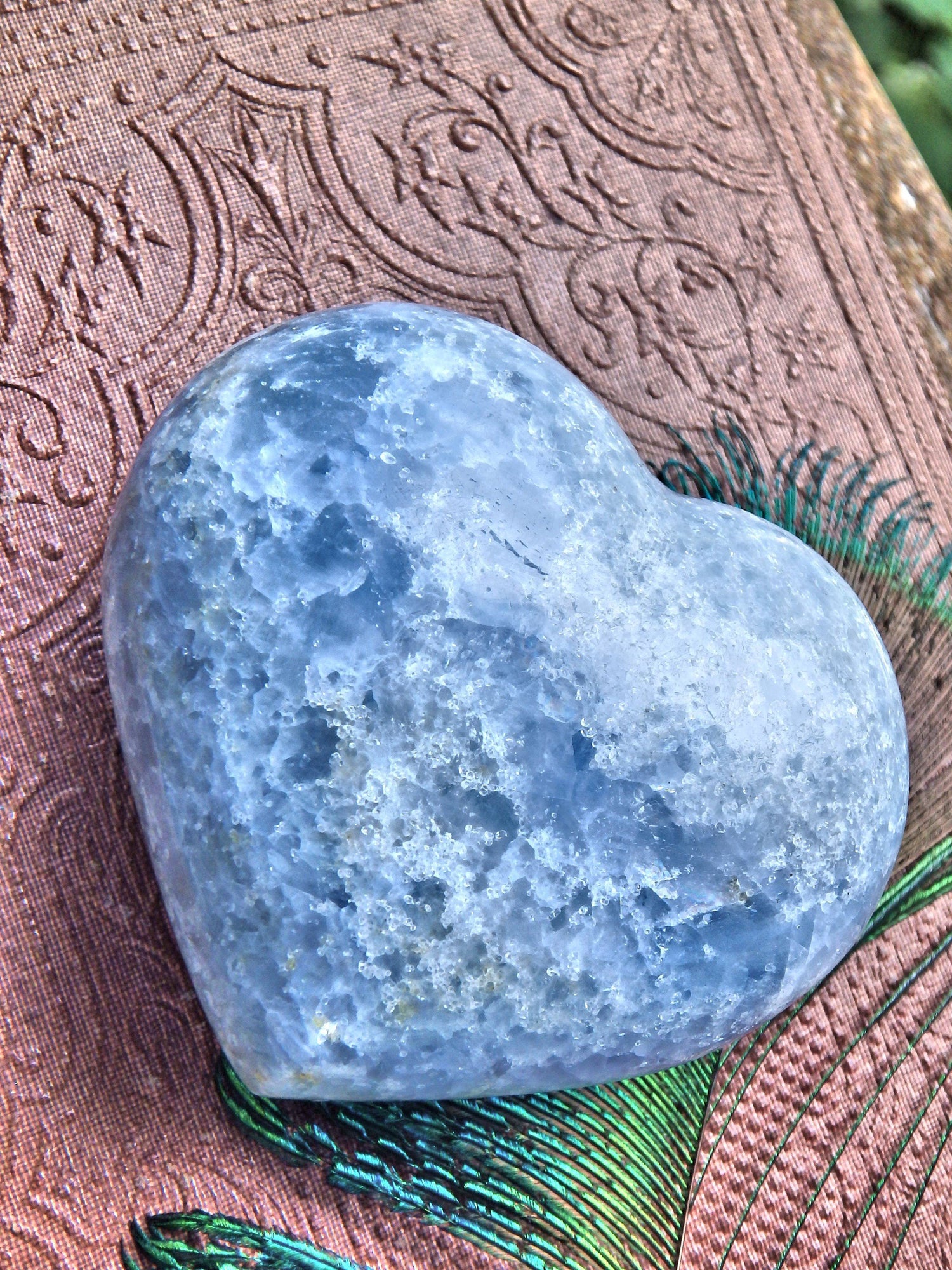  Cloudy Blue Calcite Heart Hand Held Love Carving