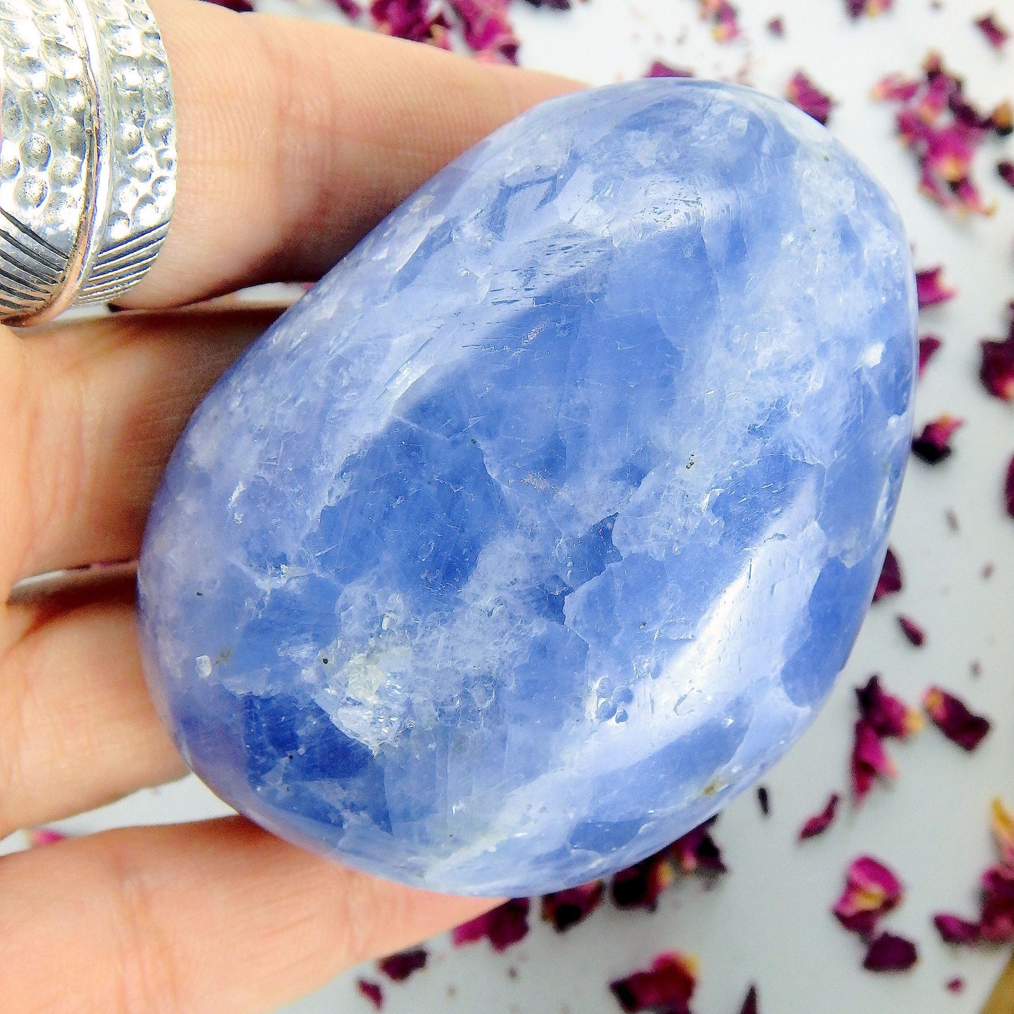  Deep Blue Calcite Palm Stone Carving from Madagascar #1