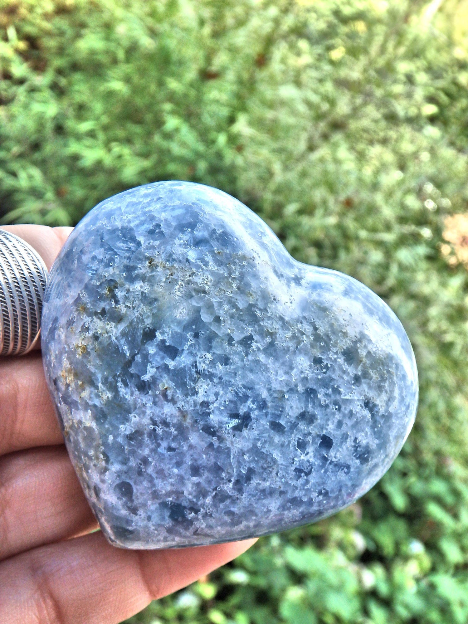  Cloudy Blue Calcite Heart Hand Held Love Carving