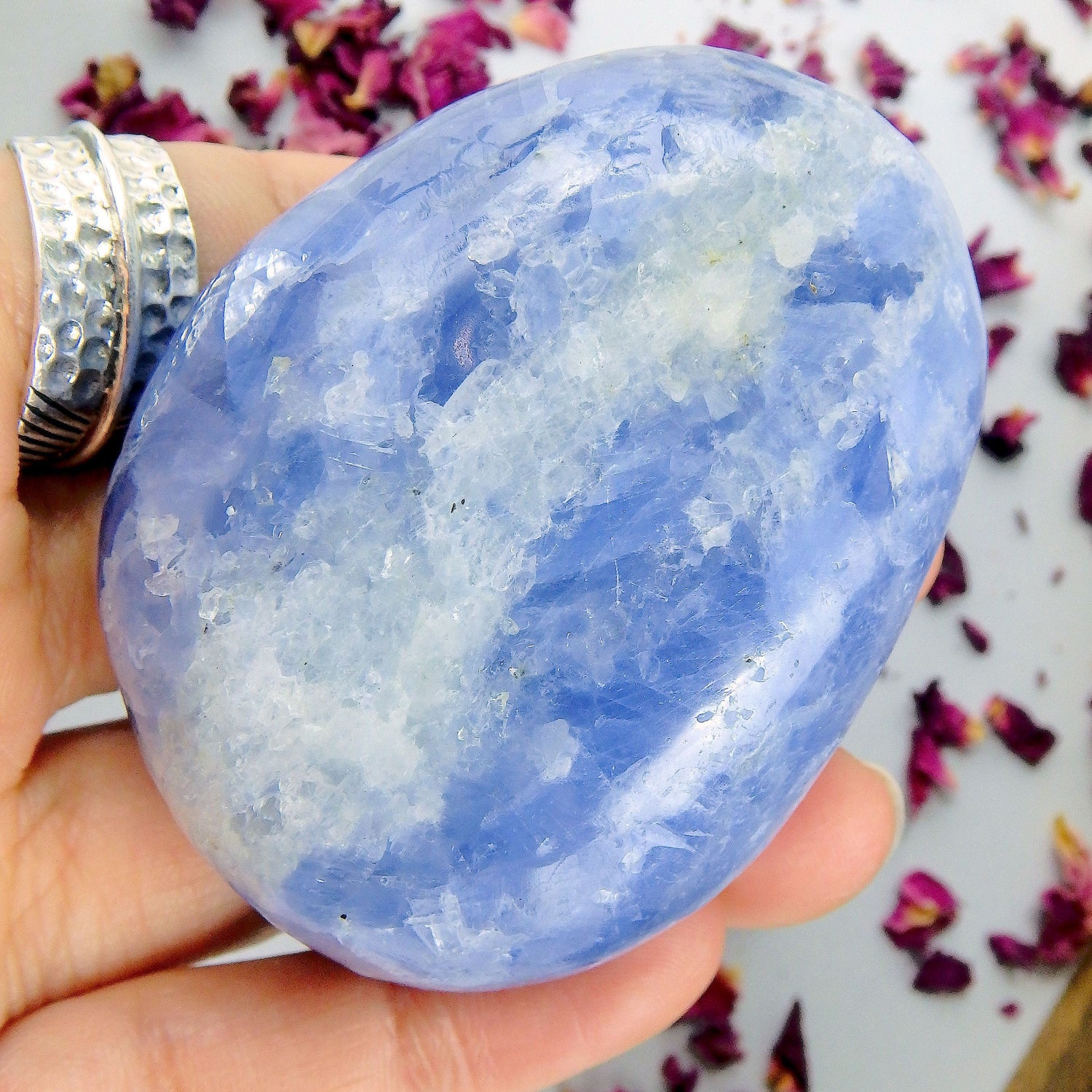 Deep Blue Calcite Palm Stone Carving from Madagascar #1