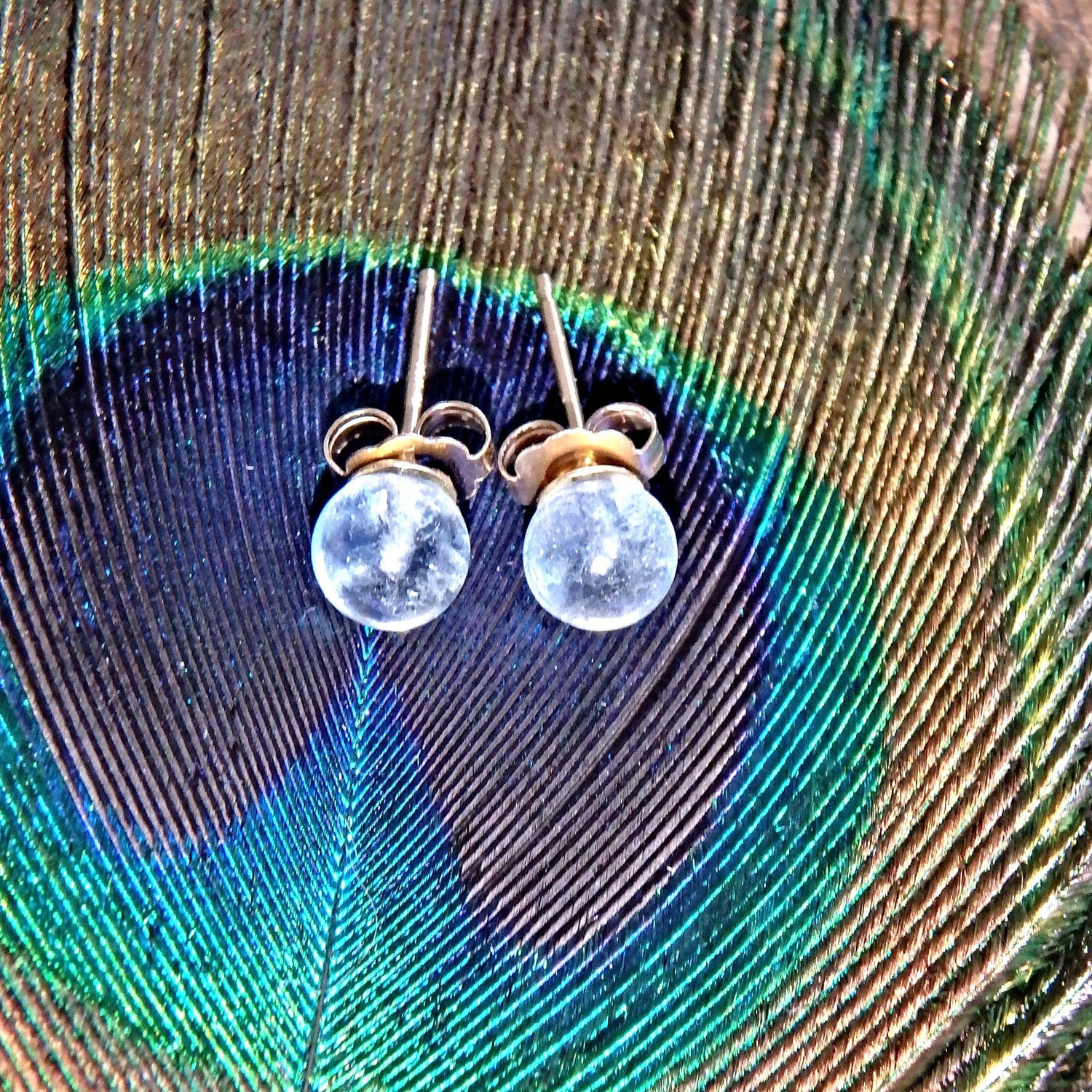  Dainty Blue Fluorite Gold Fill Stud Earrings