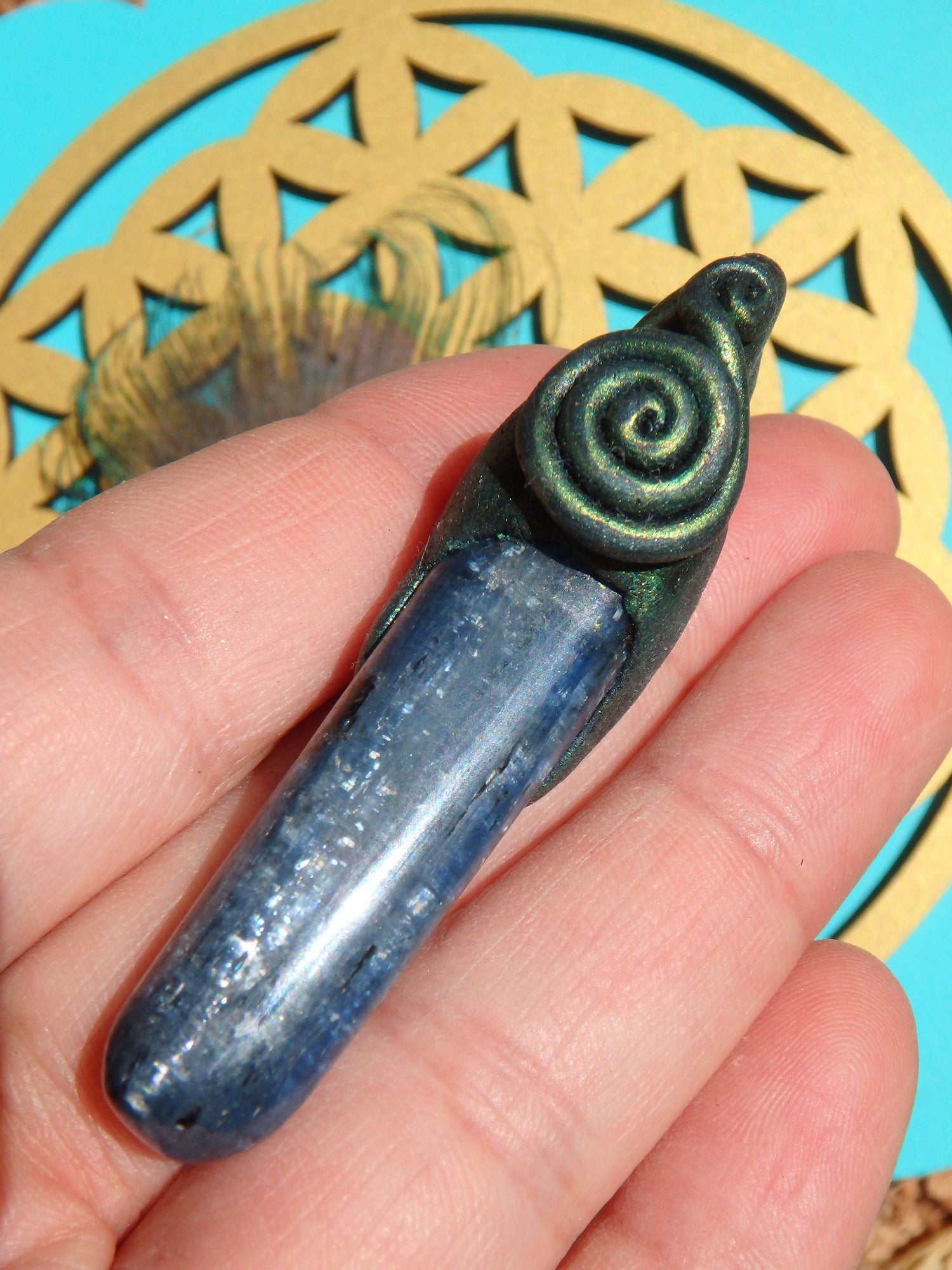  Blue Kyanite Point Handmade Energy Pendant (On Adjustable Cotton Cord)