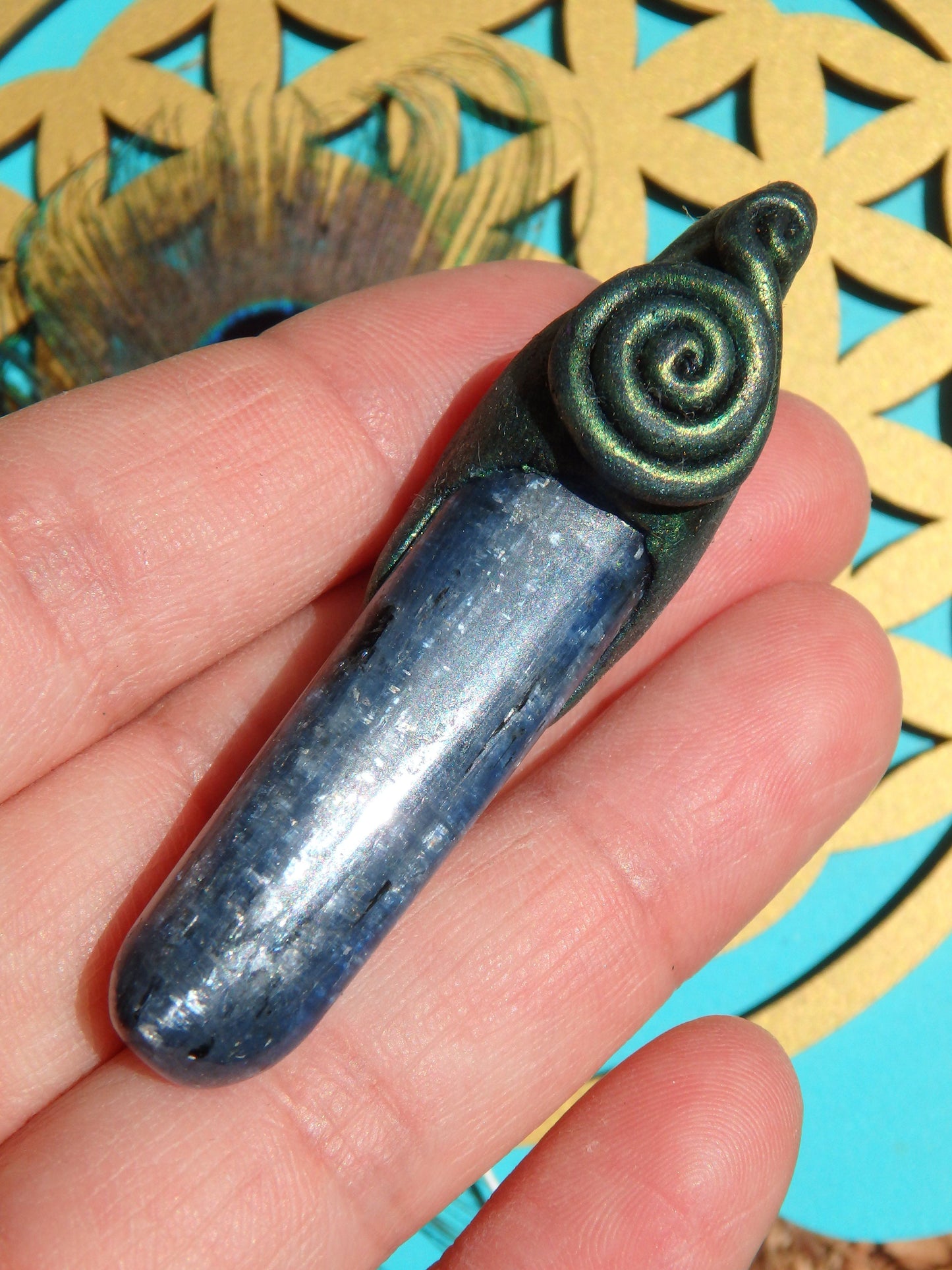  Blue Kyanite Point Handmade Energy Pendant (On Adjustable Cotton Cord)