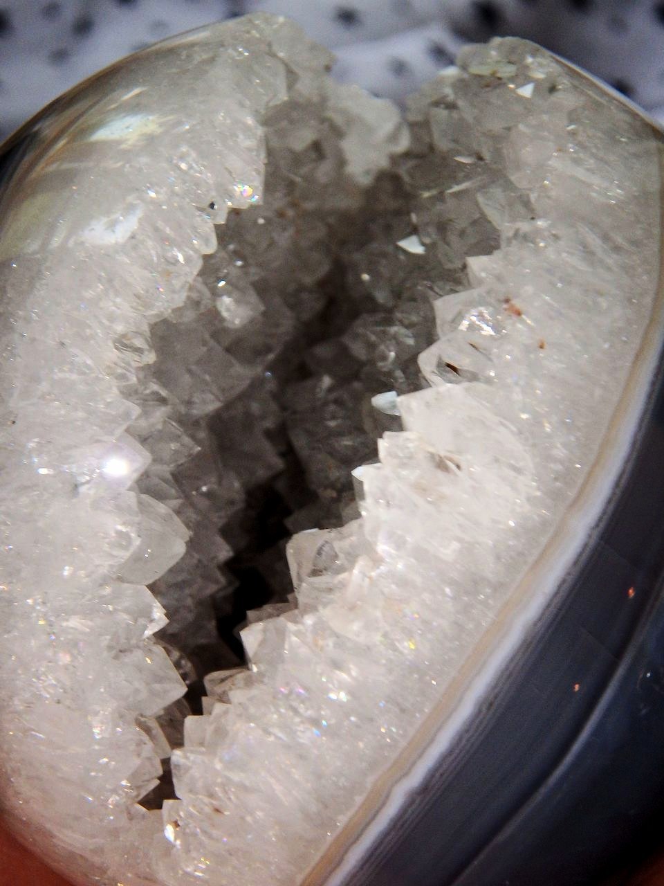 Incredible White Druzy Quartz & Blue Agate Geode Sphere Includes Fossil Stand - Earth Family Crystals