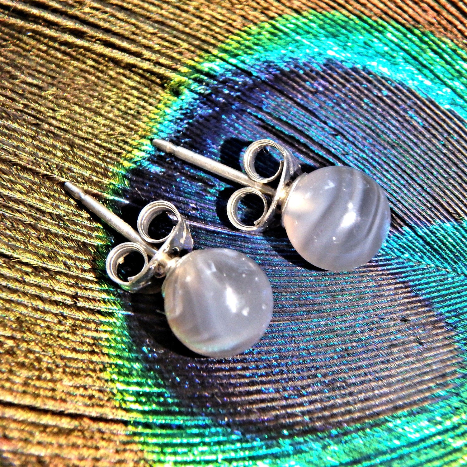  Botswana Agate Sterling Silver Stud Earrings