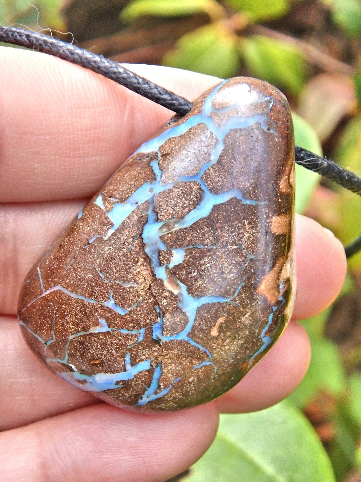  Australian Boulder Opal Stone Necklace on Adjustable Cotton Cord