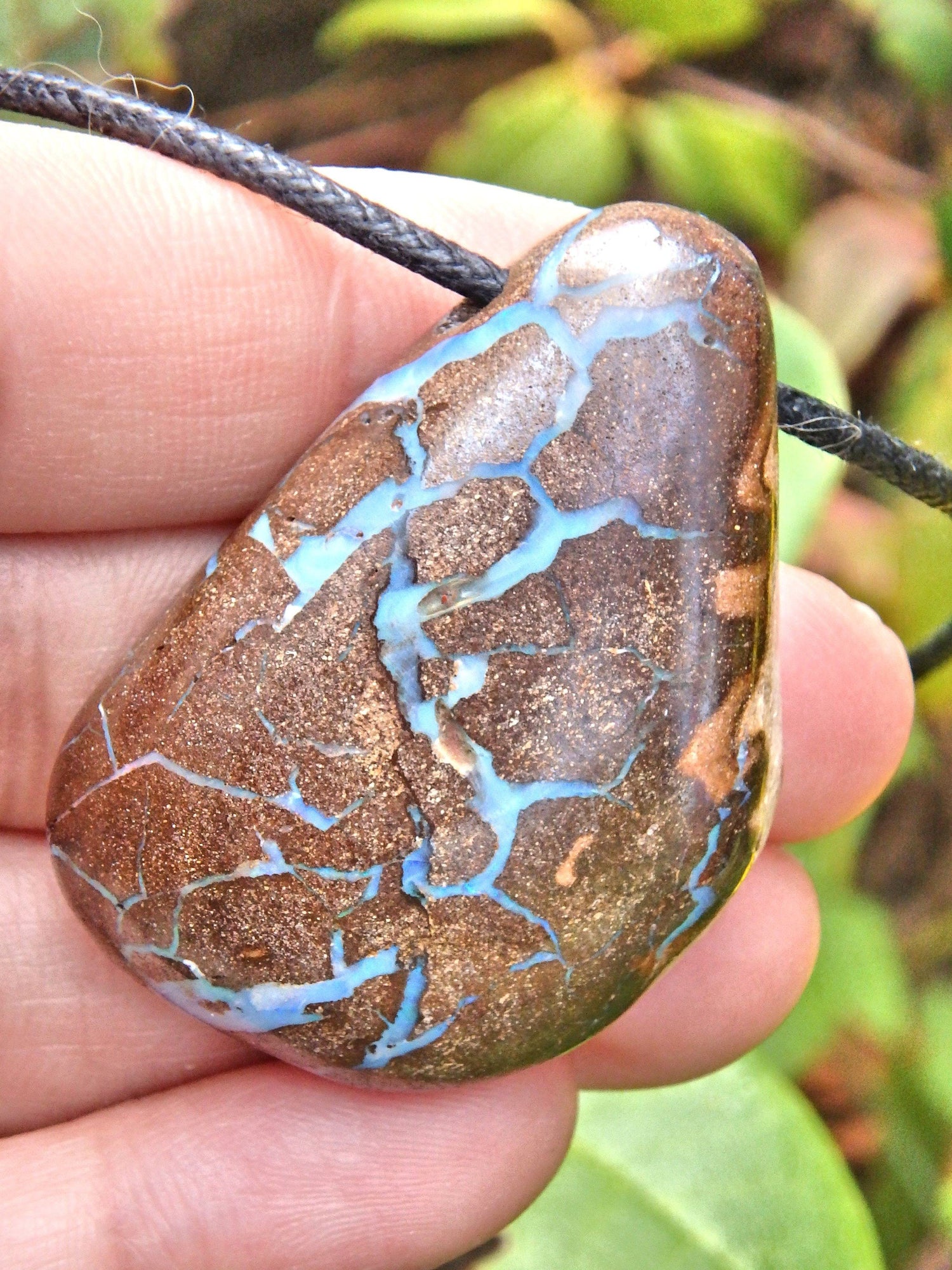  Australian Boulder Opal Stone Necklace on Adjustable Cotton Cord