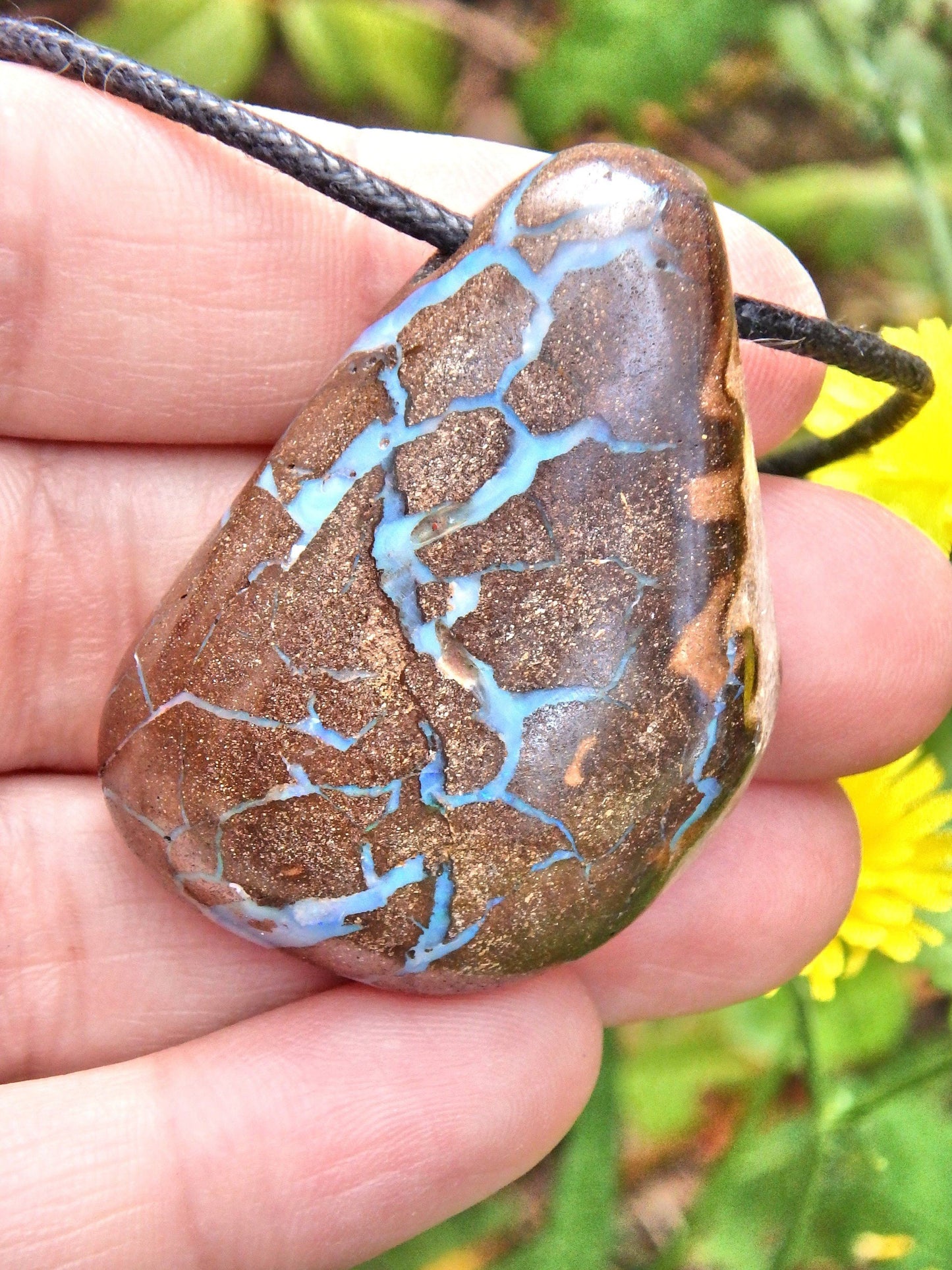  Australian Boulder Opal Stone Necklace on Adjustable Cotton Cord