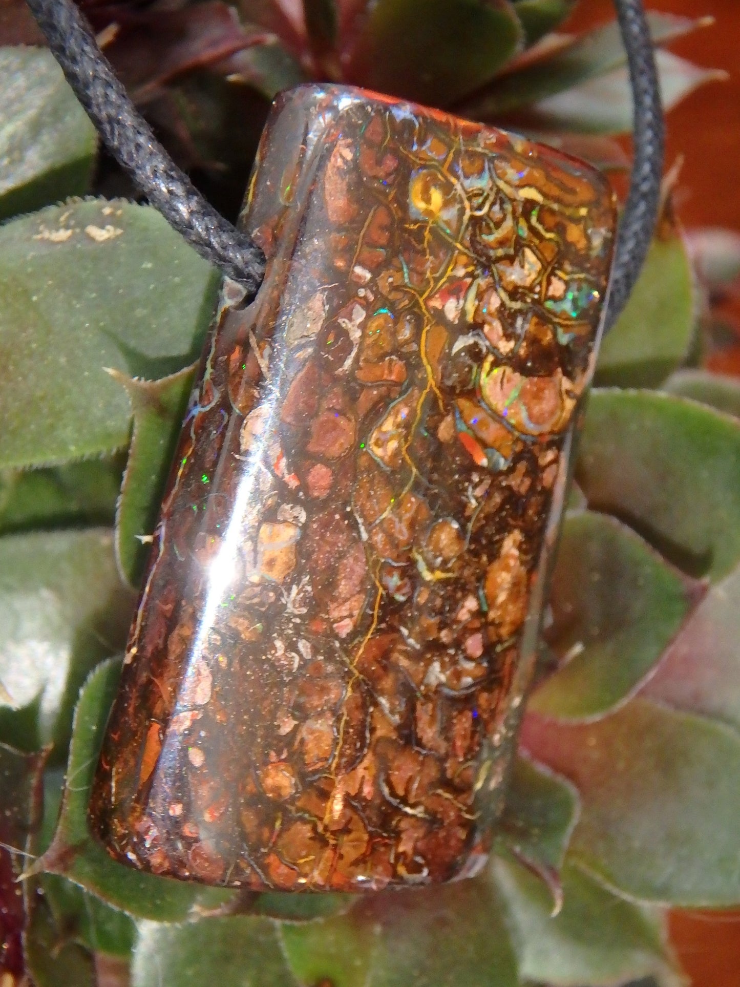 Green Sparkle Australian Boulder Opal On Adjustable Cotton Cord - Earth Family Crystals