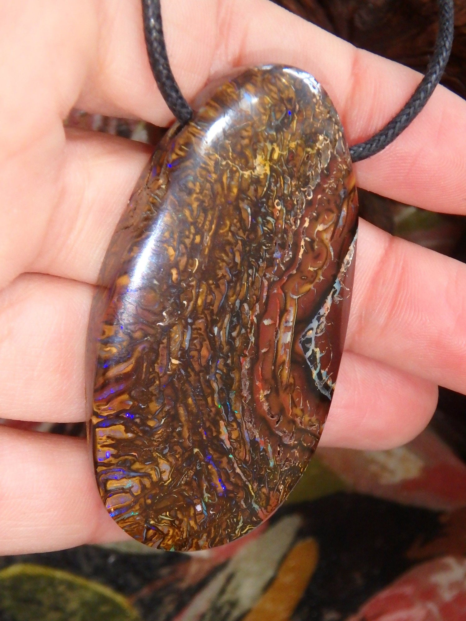  Chunky Australian Boulder Opal Partially Polished on Adjustable Cotton Cord