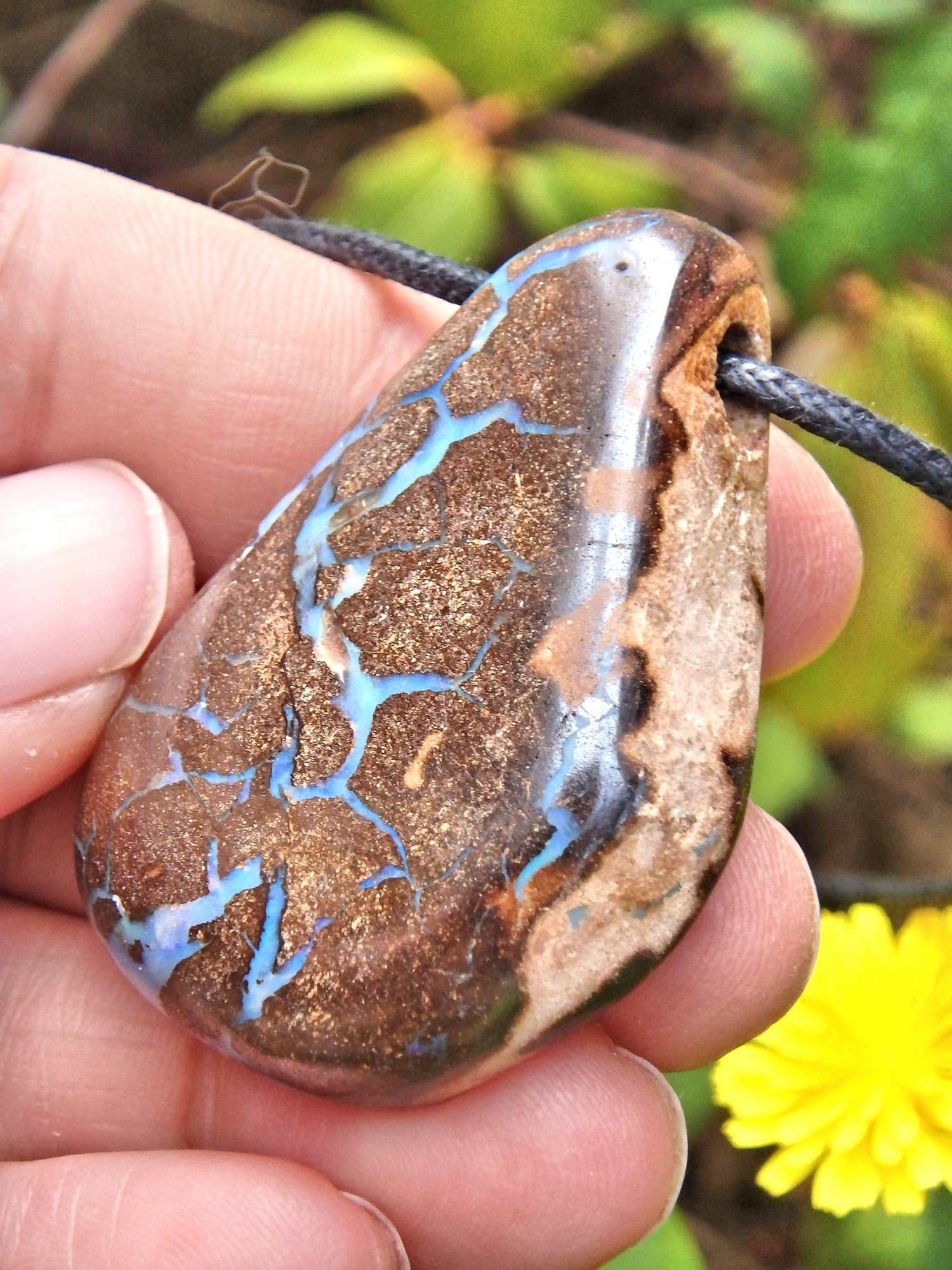  Australian Boulder Opal Stone Necklace on Adjustable Cotton Cord