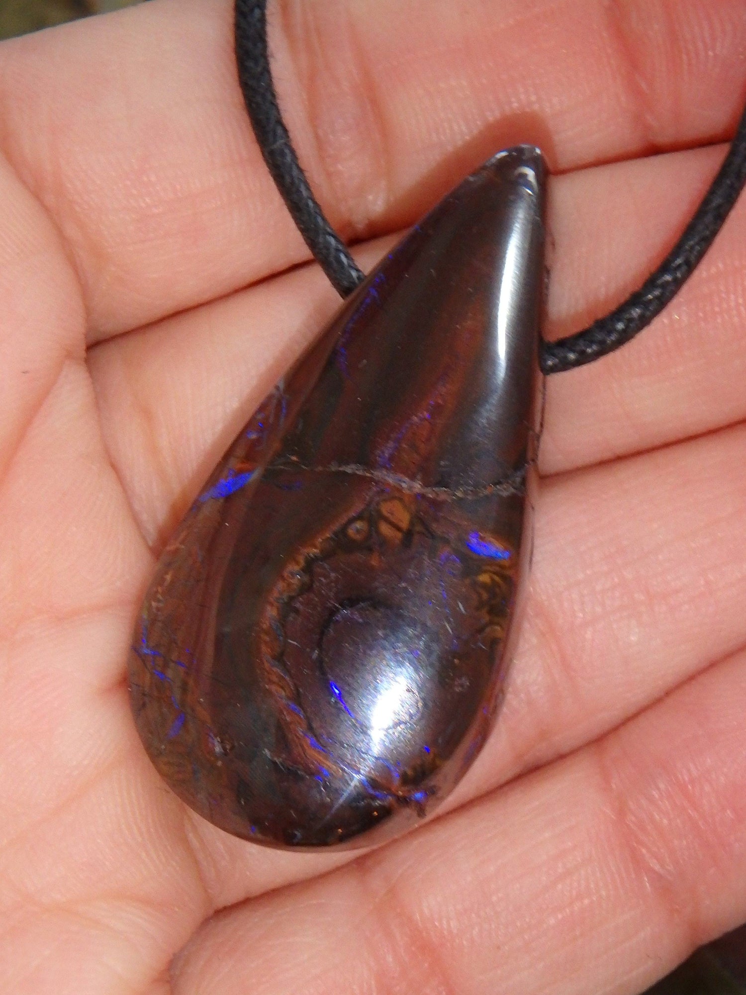  Australian Boulder Opal Teardrop on Adjustable Cotton Cord