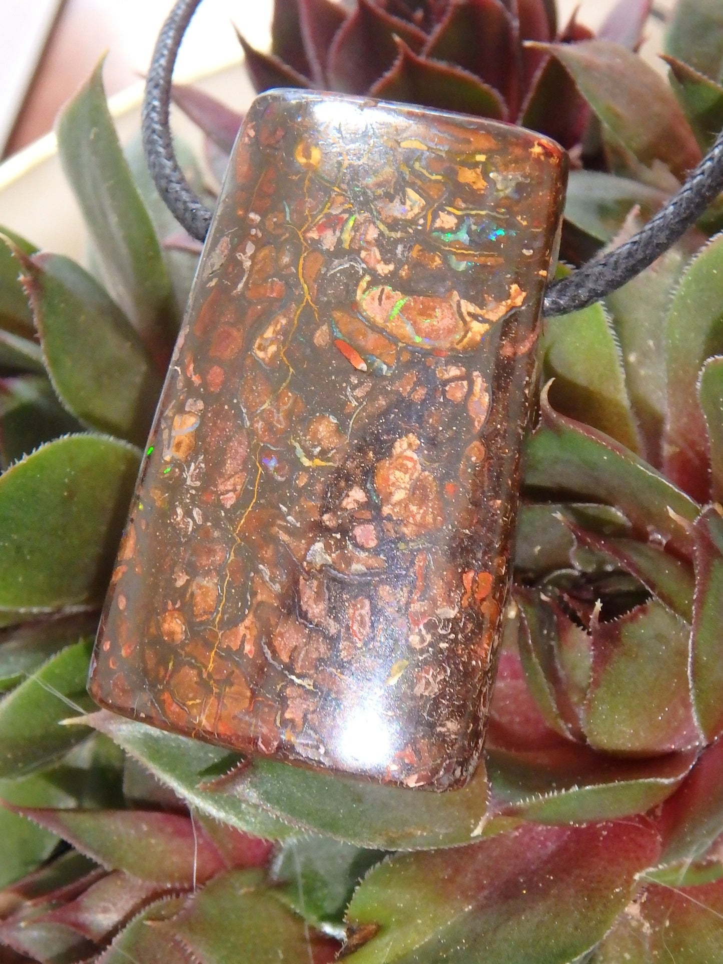 Green Sparkle Australian Boulder Opal On Adjustable Cotton Cord - Earth Family Crystals