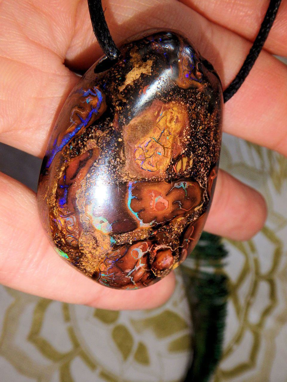  Caves & Sparkle Australian Boulder Opal on Cotton Adjustable Cord