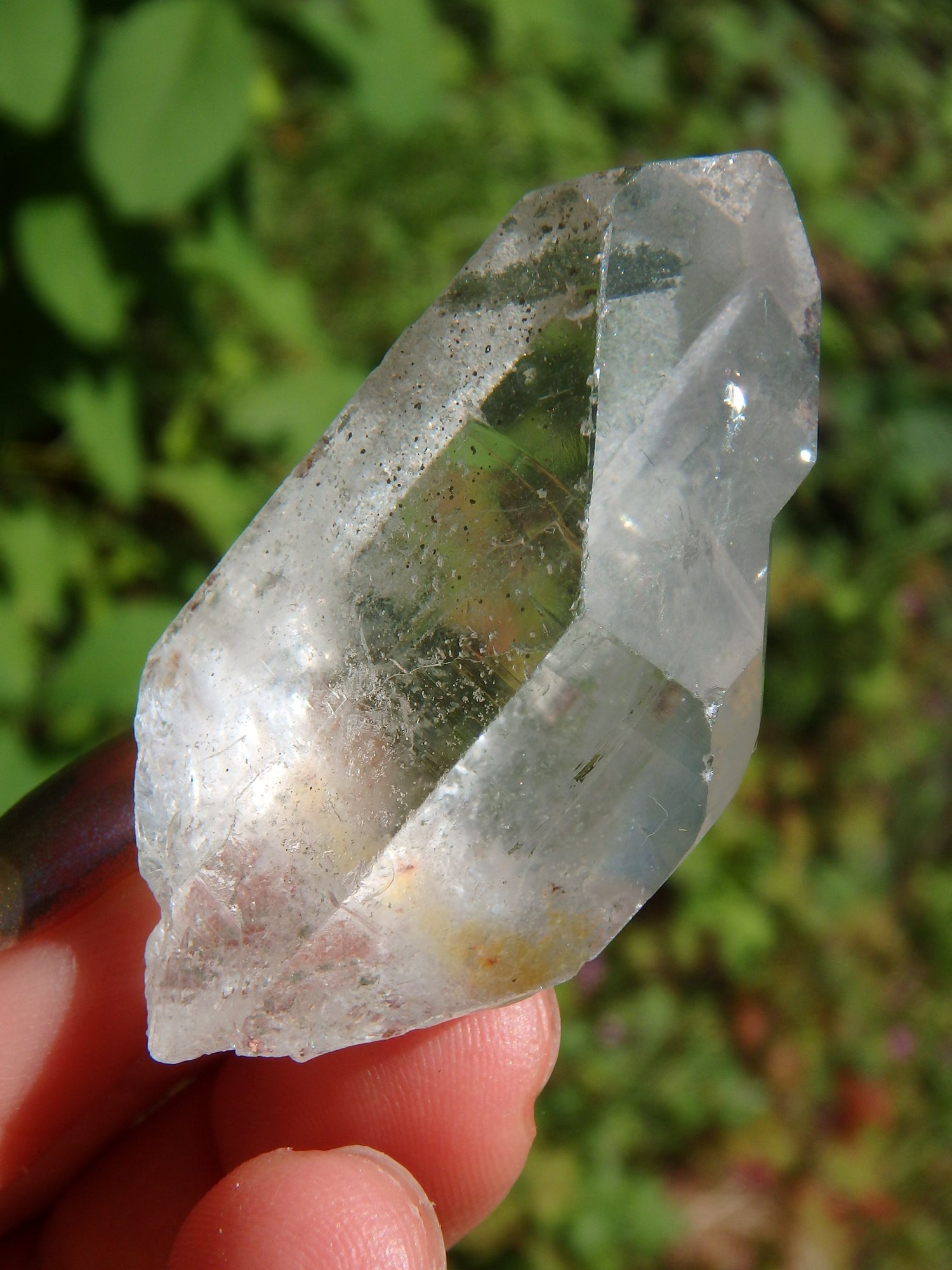 Green Chlorite Natural Brazilian Quartz Point 3 - Earth Family Crystals